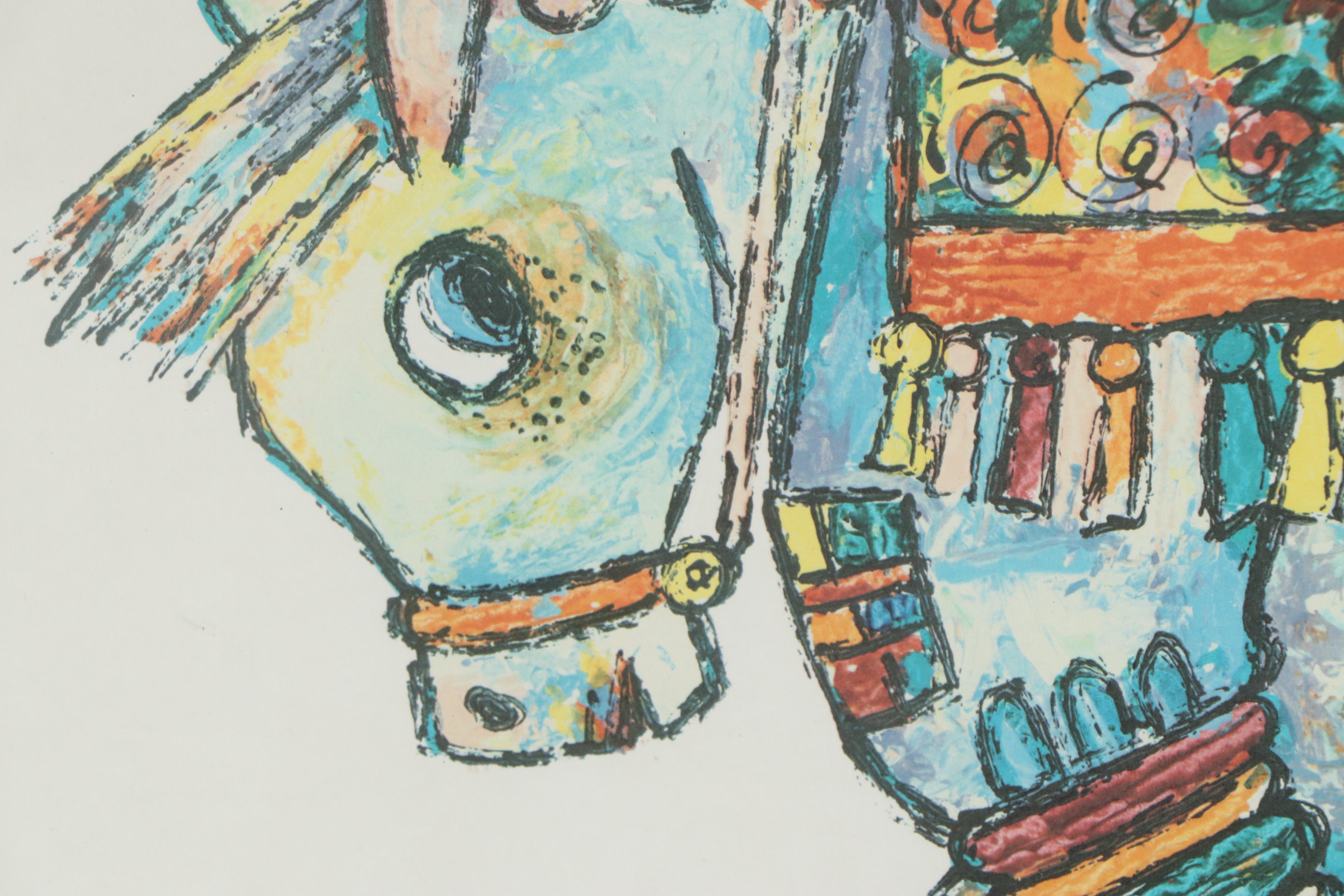 Jovan Obican Lithograph "Celebration," Mid-20th Century