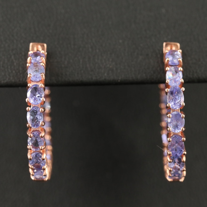 Sterling Silver Tanzanite Inside Out Hinged Hoop Earrings