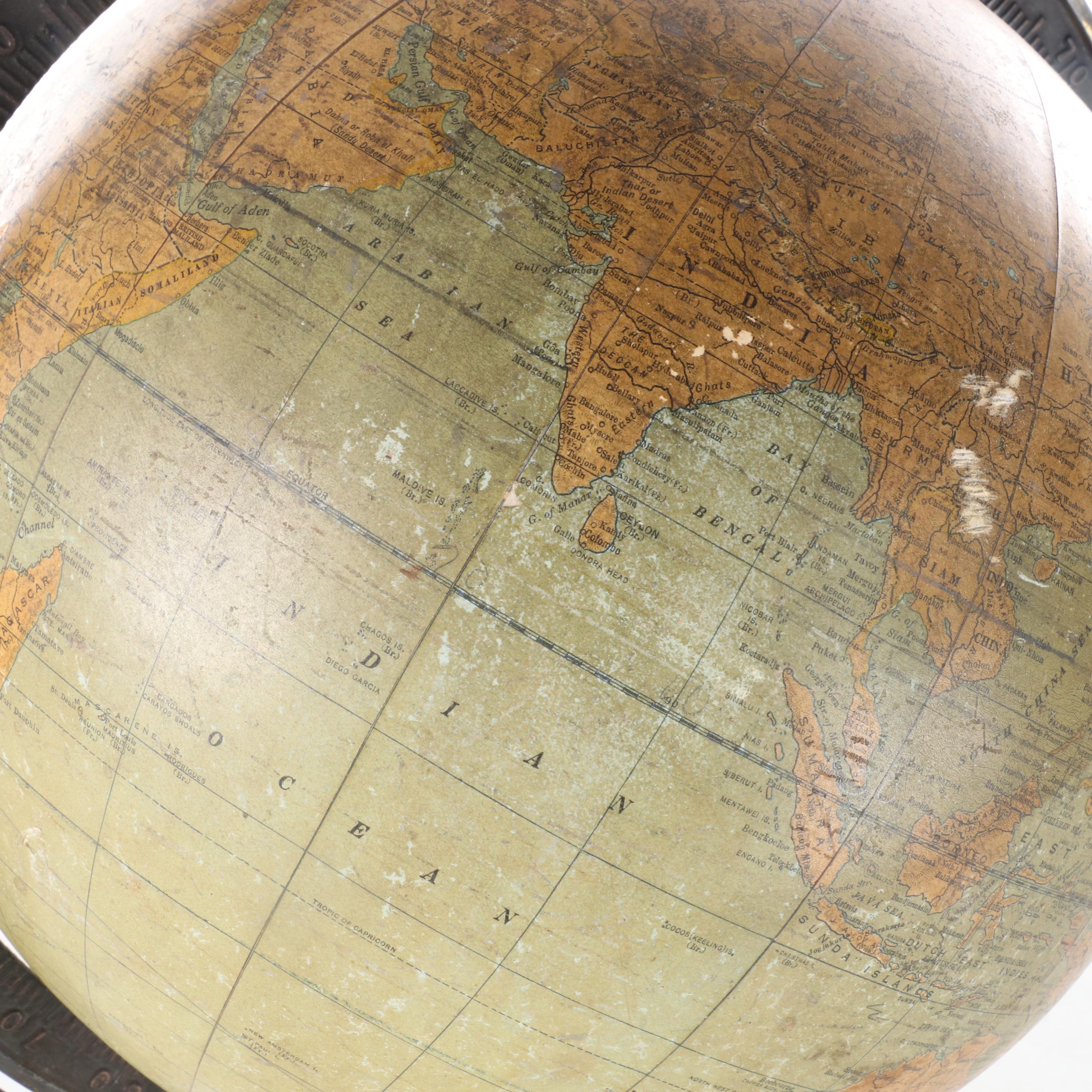 Art NouveauGlobe on Cast Metal Stand, Early 20th Century