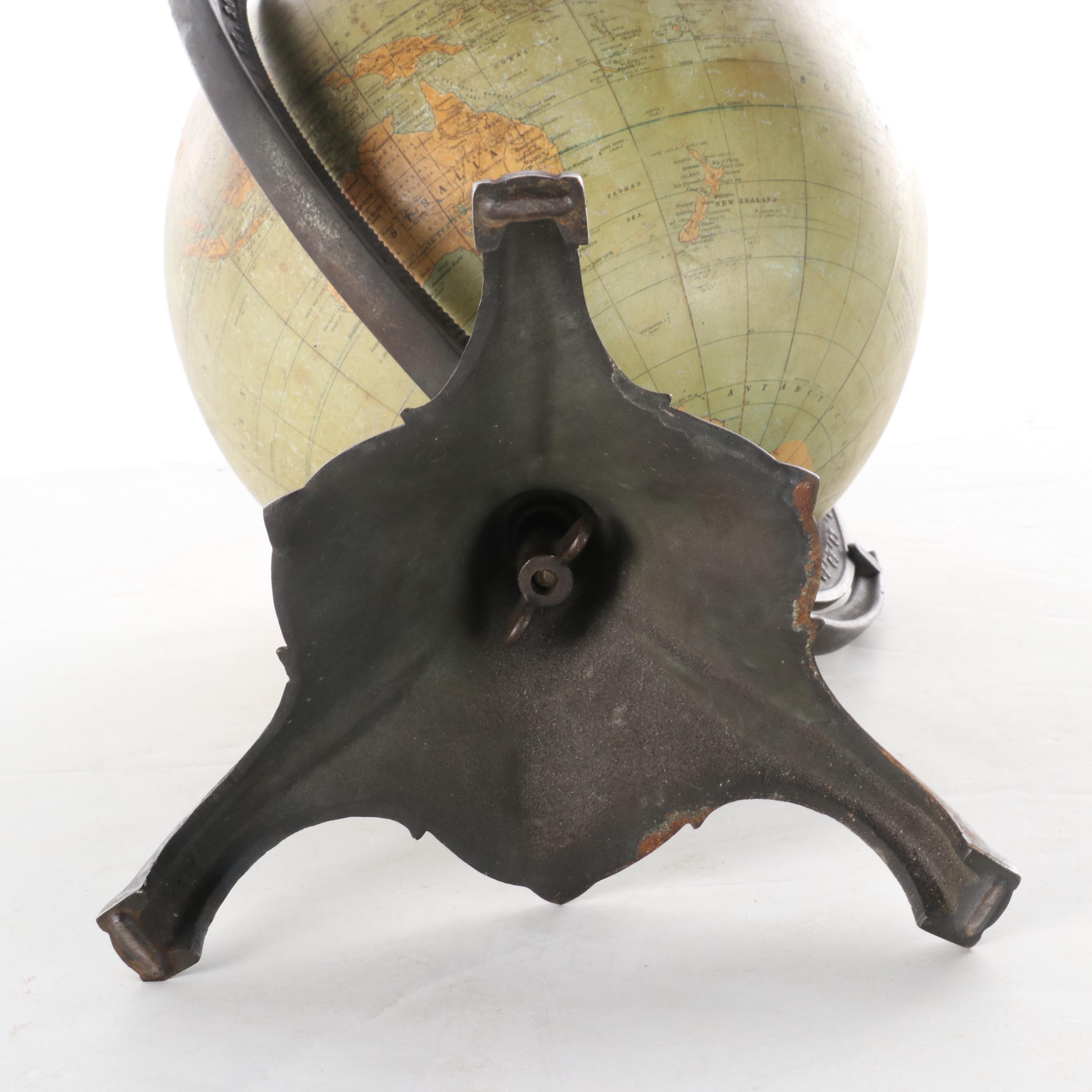 Art NouveauGlobe on Cast Metal Stand, Early 20th Century