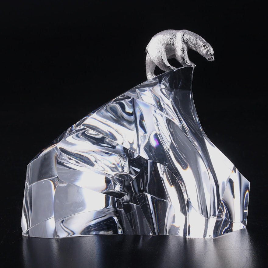 Steuben "Ice Bear" Crystal and Metal Figurine Designed by James Houston