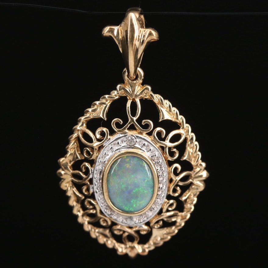 10K Opal and Diamond Openwork Pendant