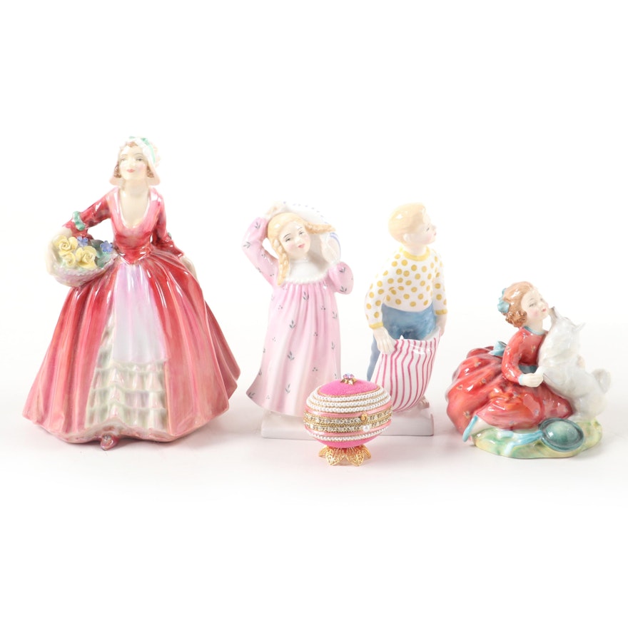 Royal Doulton Porcelain Figurines with Embellished Egg Box