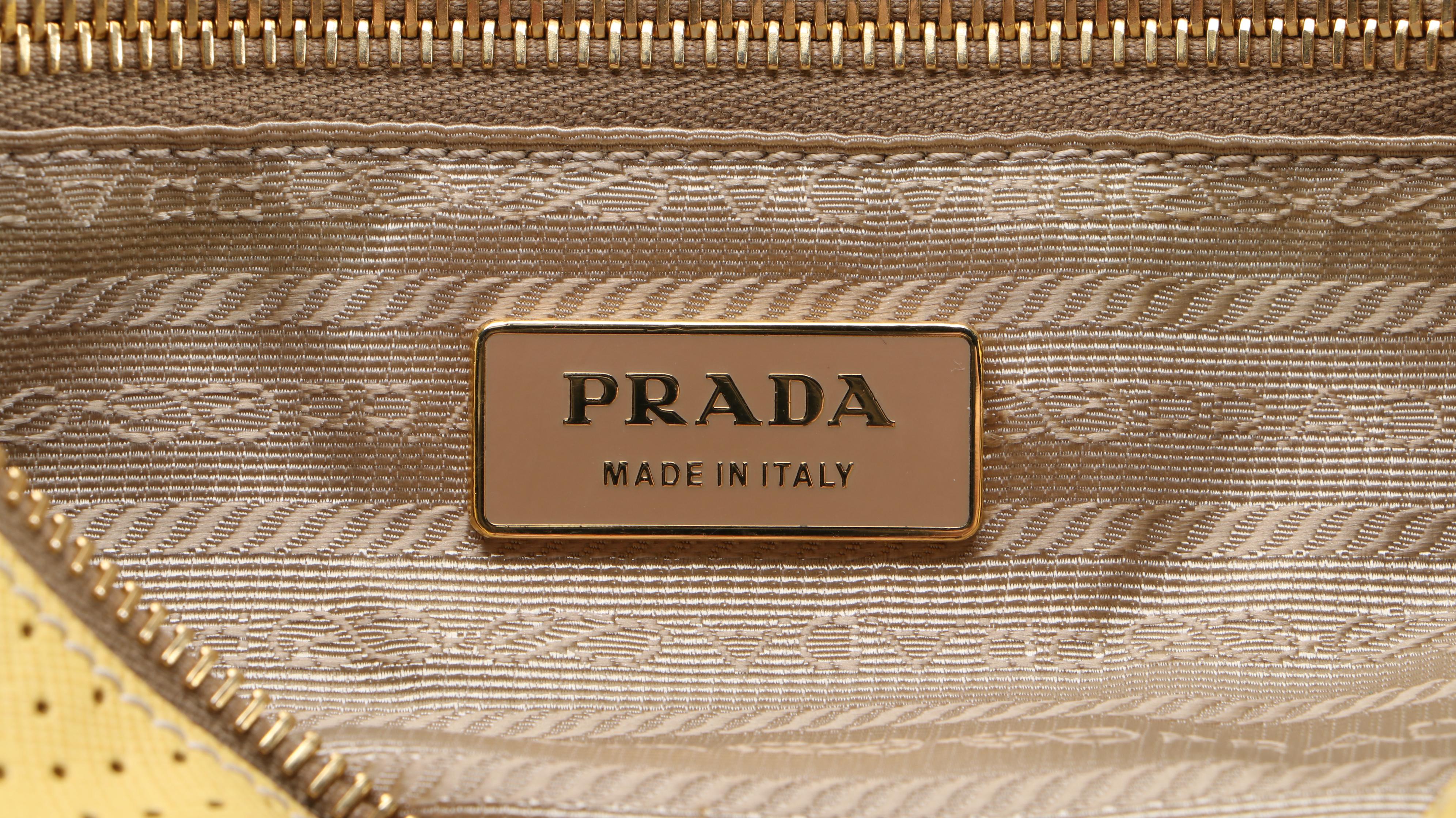 Prada Barrel Bag in Color Block Perforated Saffiano Leather