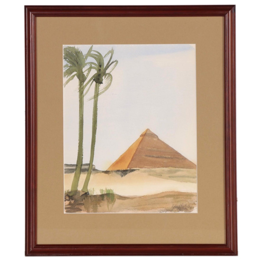 Robert North, Jr. Watercolor Painting of an Egyptian Pyramid, 1949