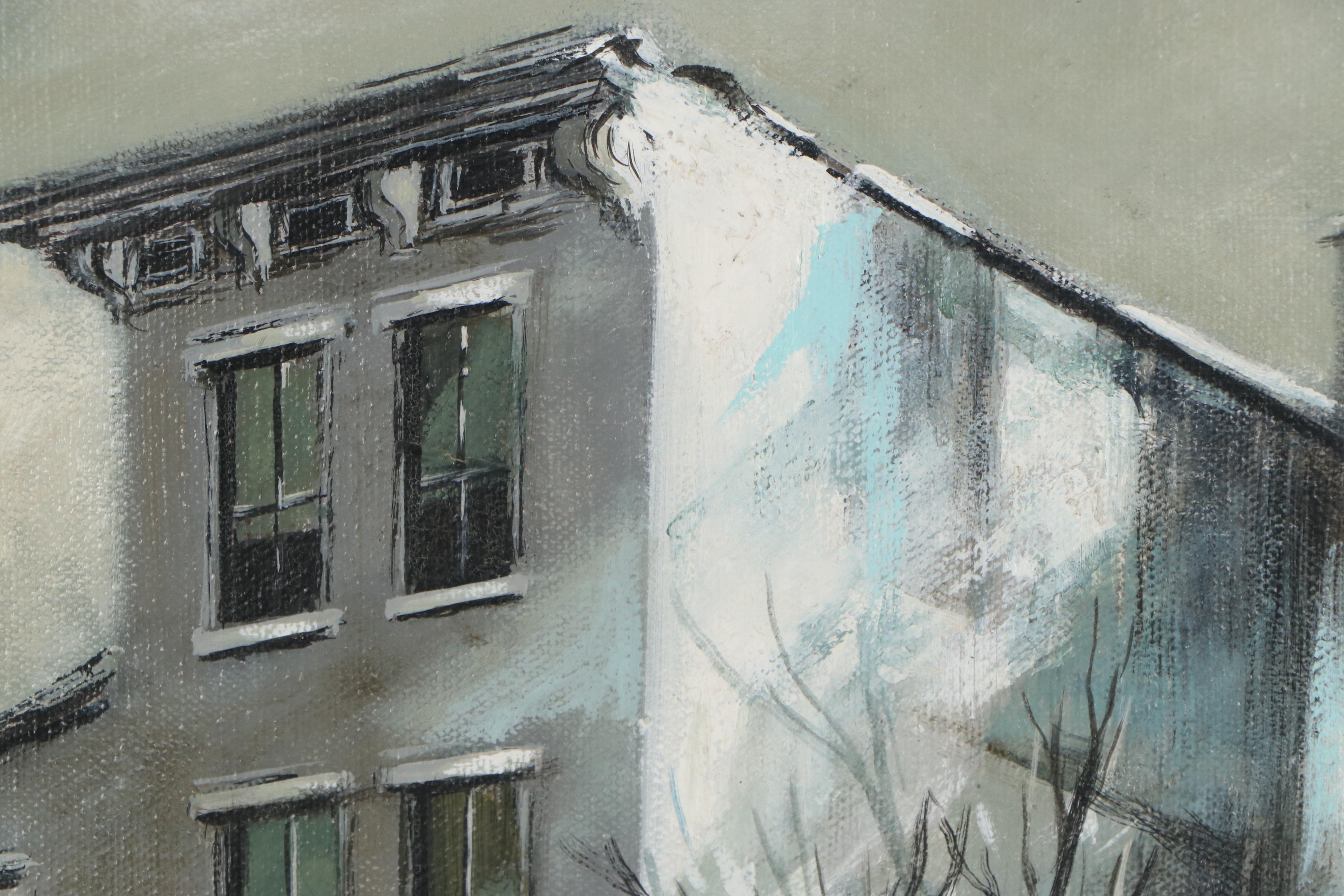 Robert Fabe Oil Painting of Neighborhood, Late 20th Century