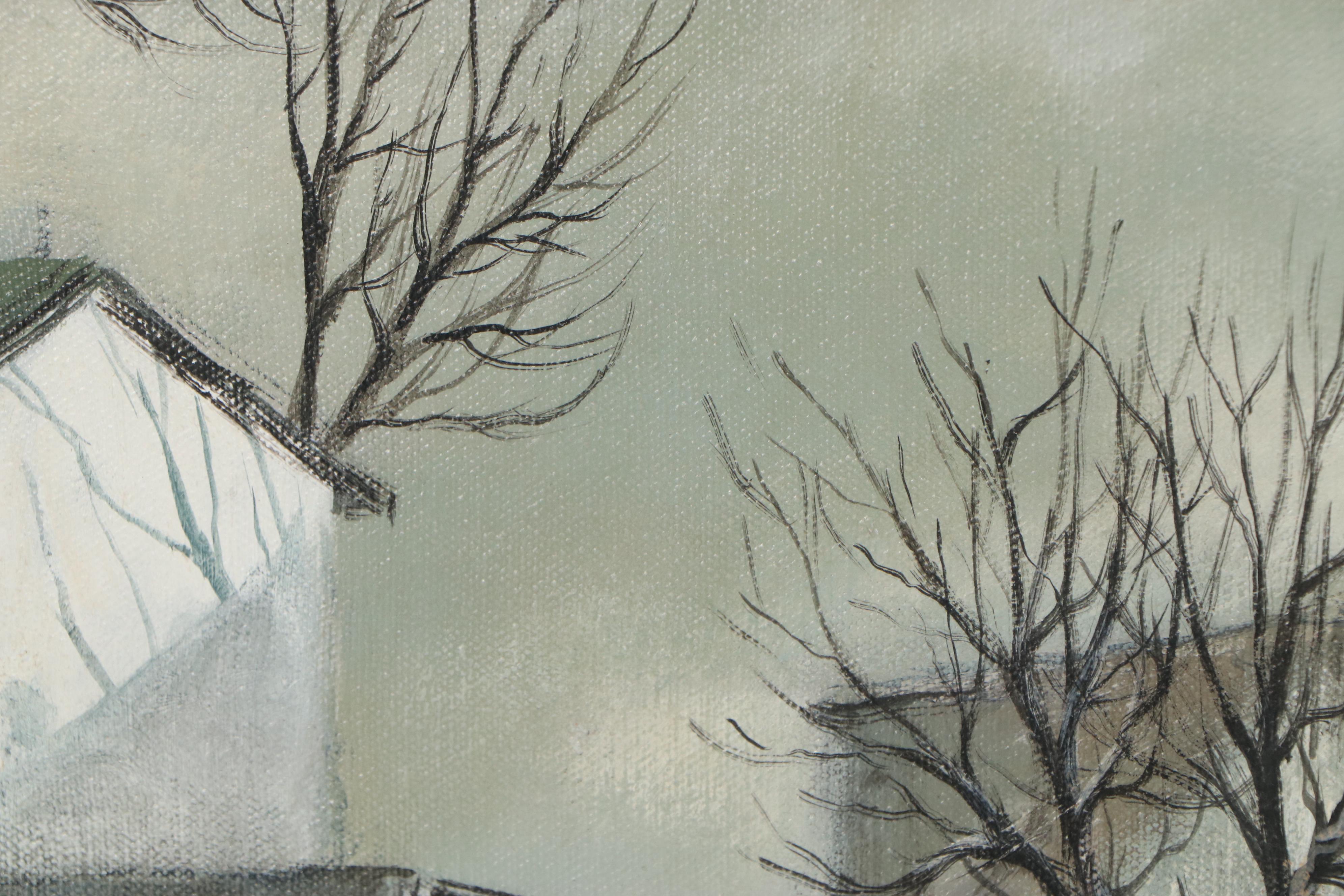 Robert Fabe Oil Painting of Neighborhood, Late 20th Century