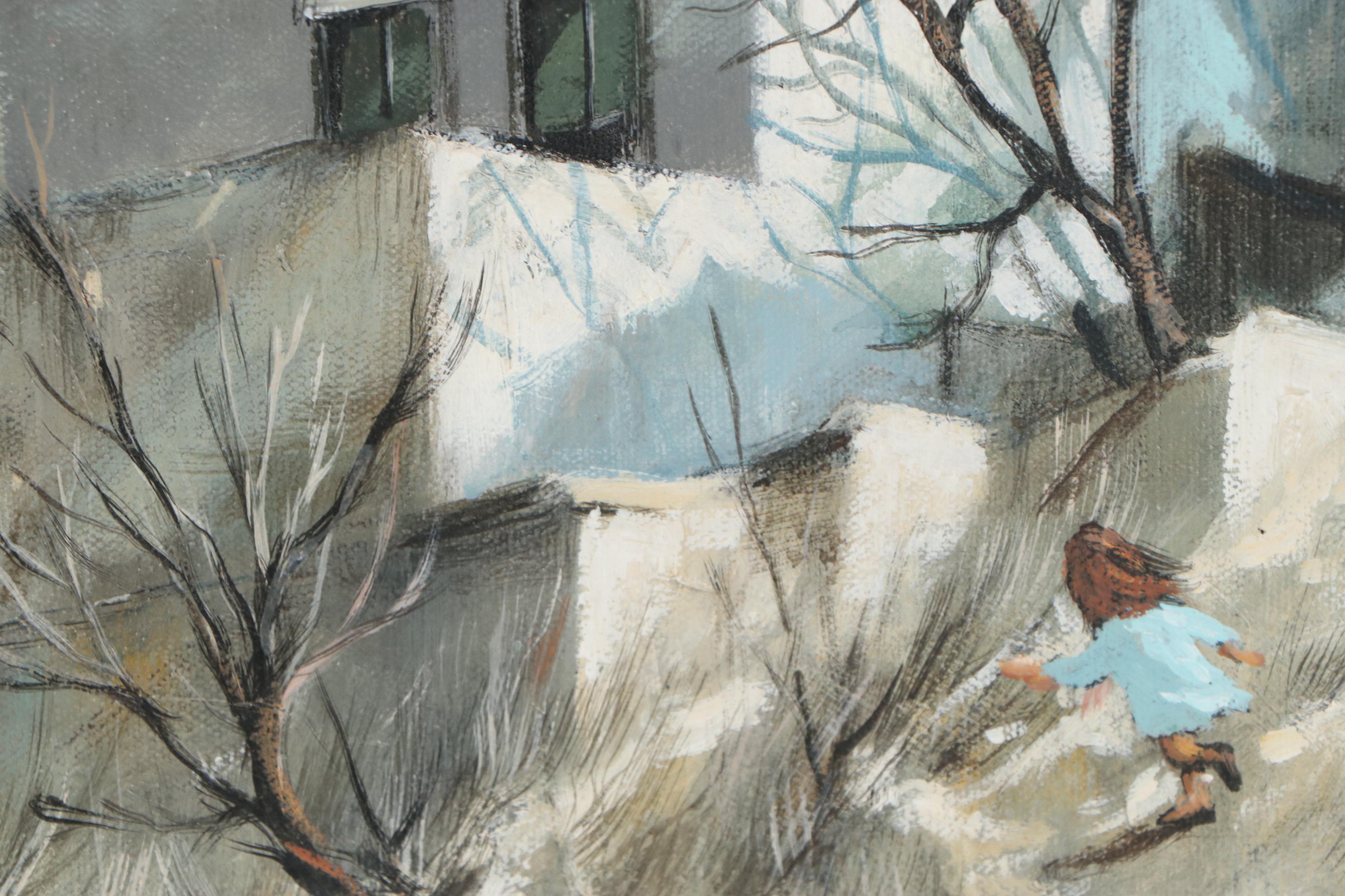 Robert Fabe Oil Painting of Neighborhood, Late 20th Century