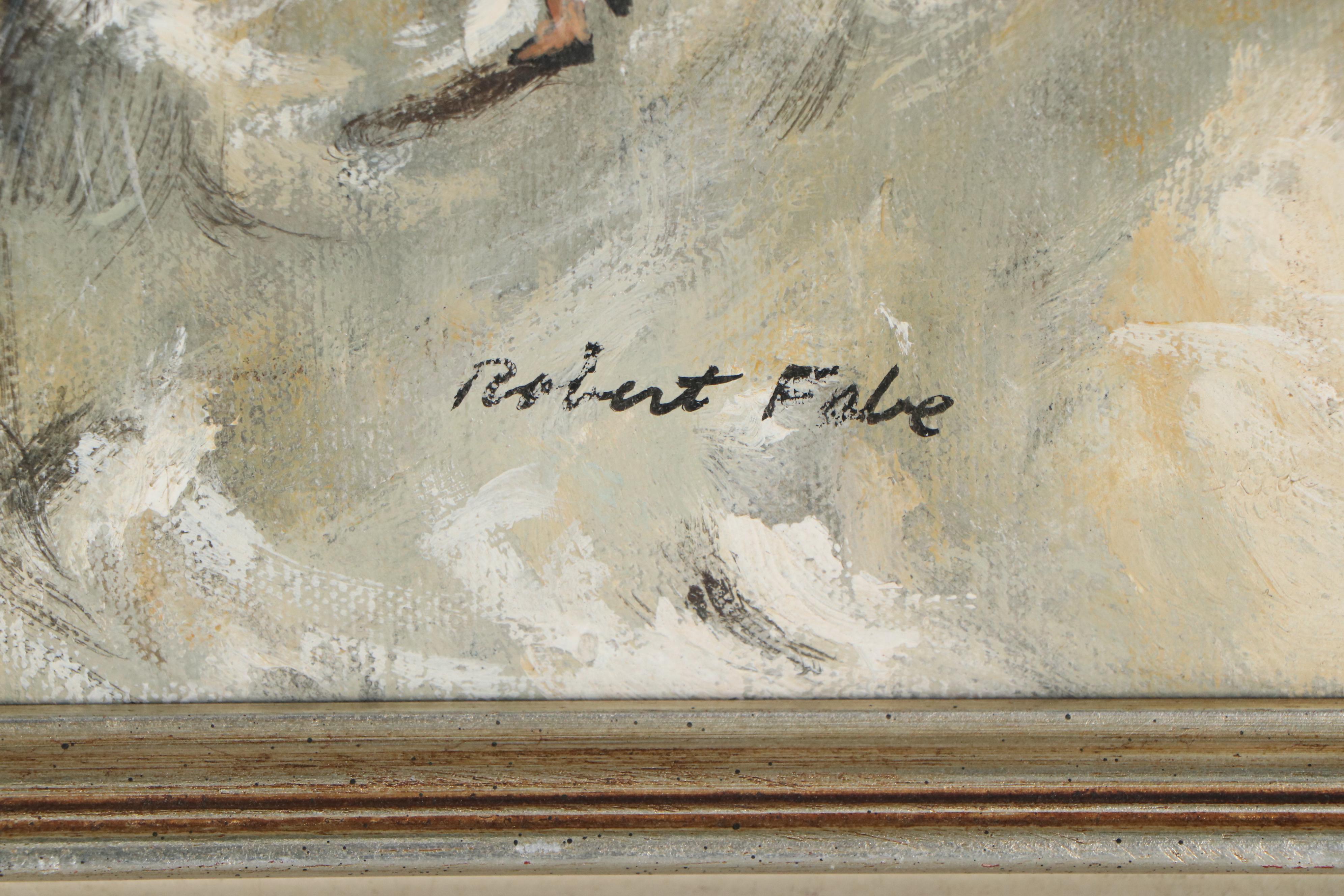 Robert Fabe Oil Painting of Neighborhood, Late 20th Century