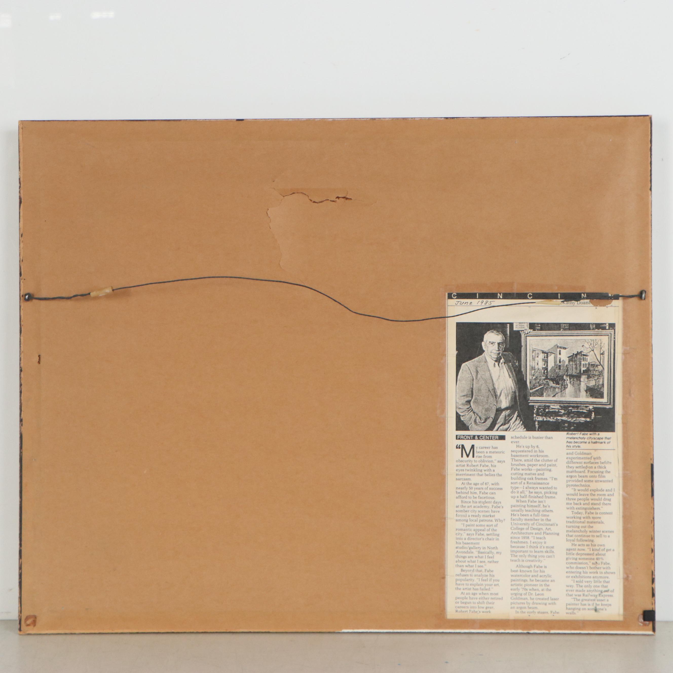 Robert Fabe Oil Painting of Neighborhood, Late 20th Century