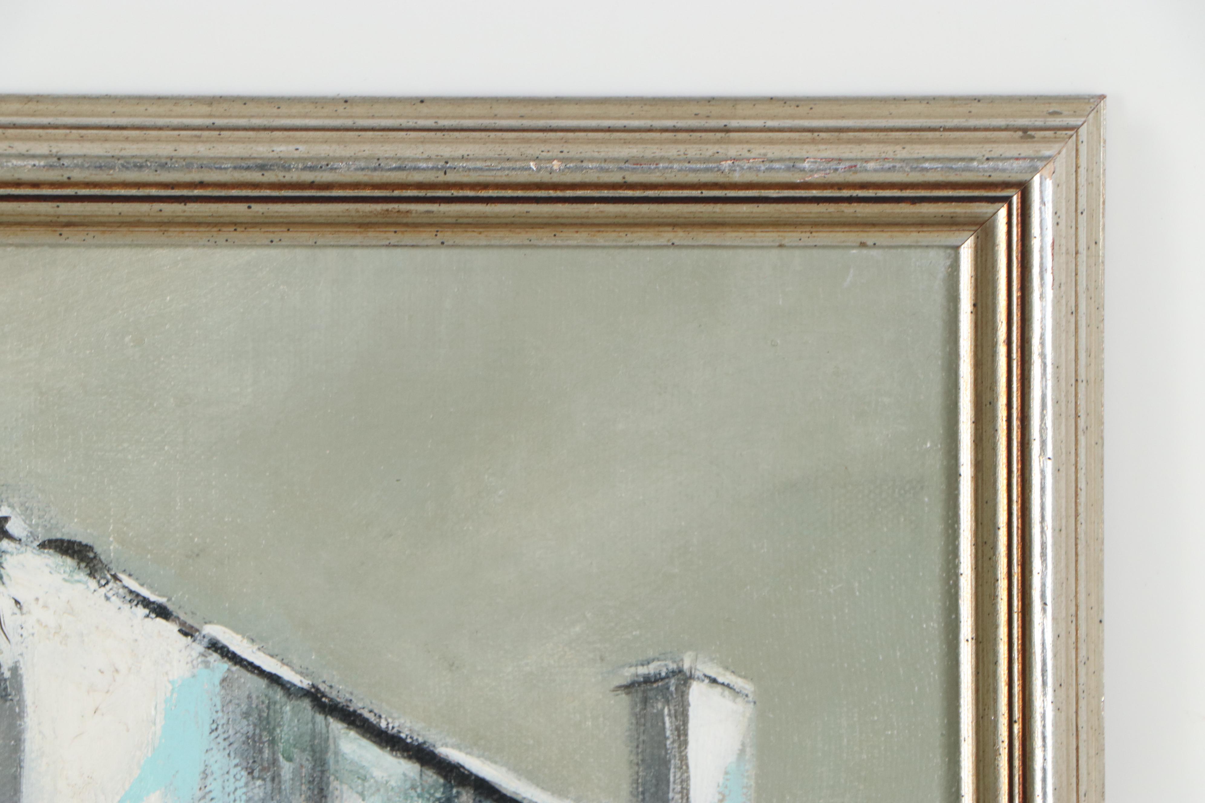 Robert Fabe Oil Painting of Neighborhood, Late 20th Century