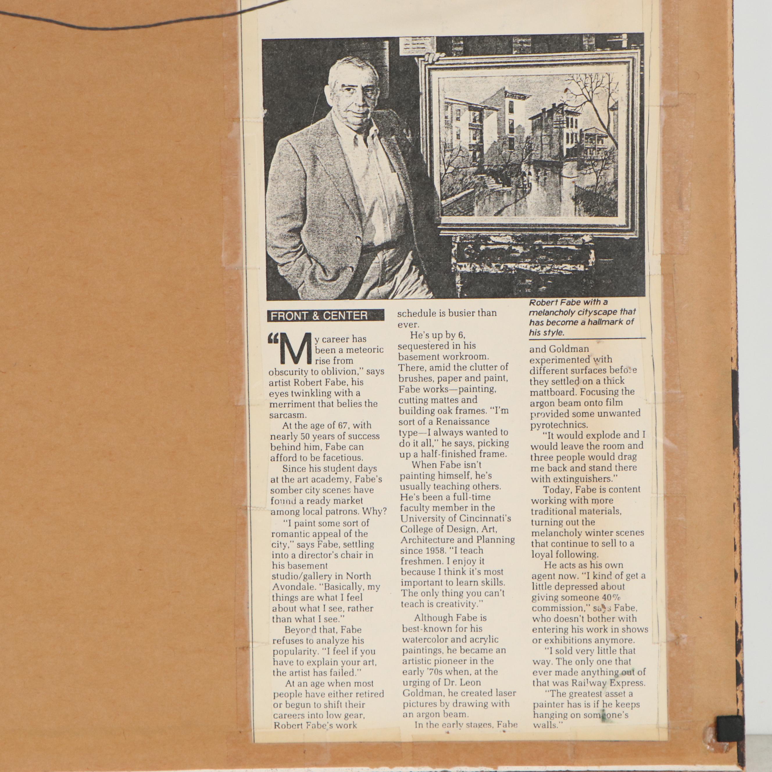 Robert Fabe Oil Painting of Neighborhood, Late 20th Century