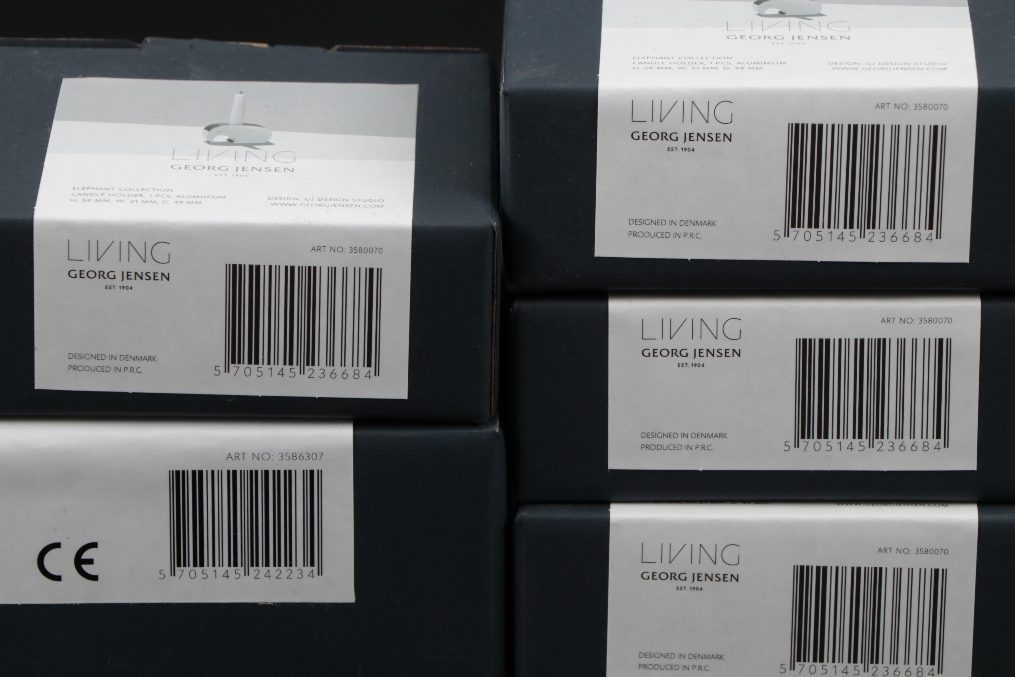 Georg Jensen Oak Elephant Figurine and Stainless Steel Candle Holders