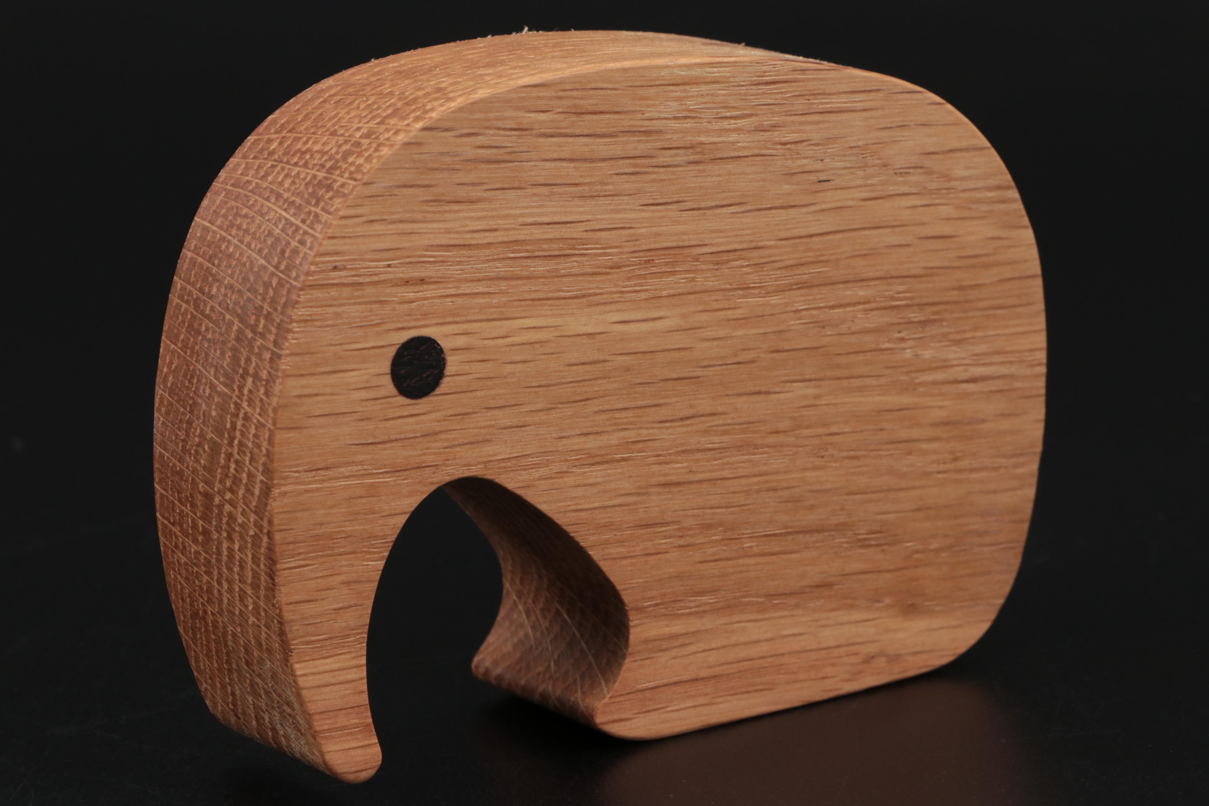 Georg Jensen Oak Elephant Figurine and Stainless Steel Candle Holders