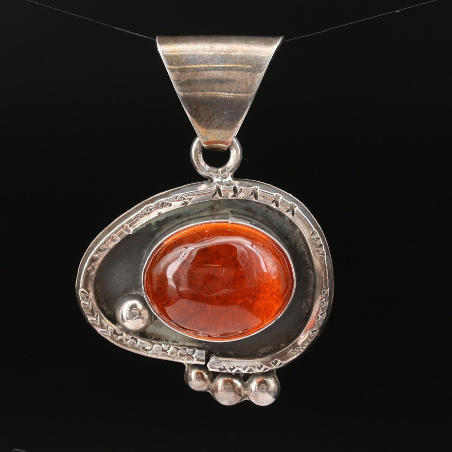 Sterling Siler Coral Oval Pendant