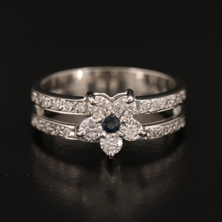 Platinum Sapphire and Diamond Flower Ring