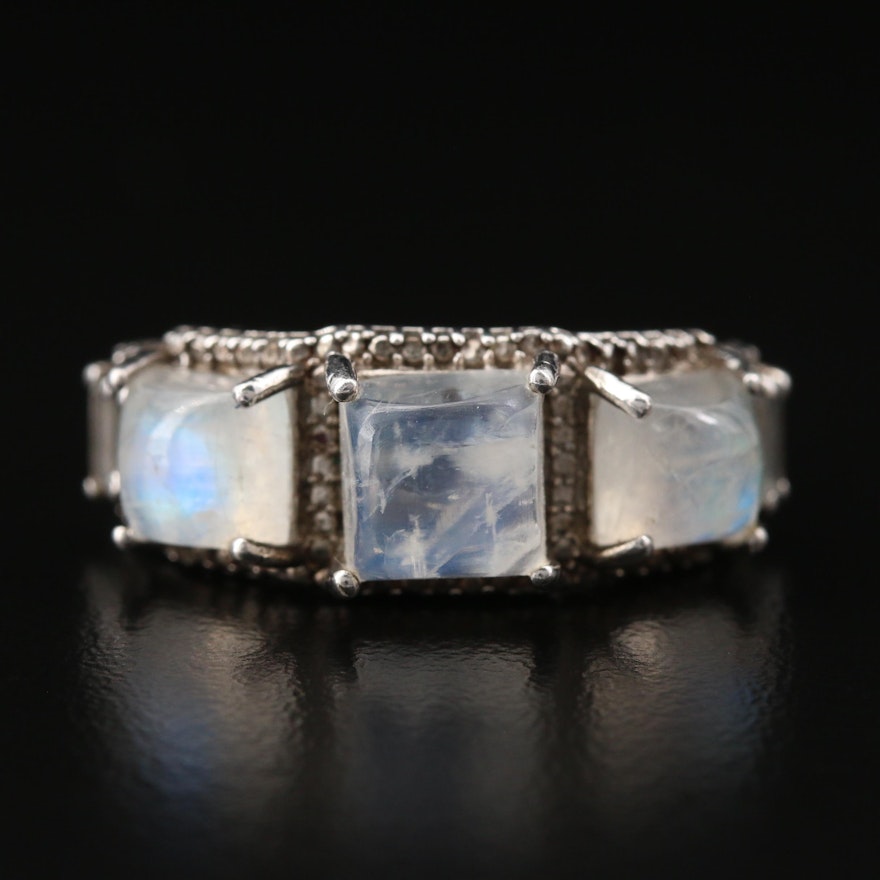 Sterling Silver Rainbow Moonstone and Topaz Ring