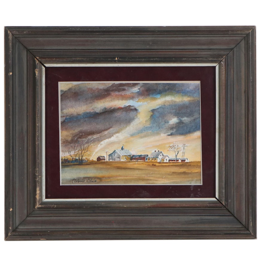 Robert Blair Watercolor Painting of a Tornado in a Rural Landscape, 20th Century