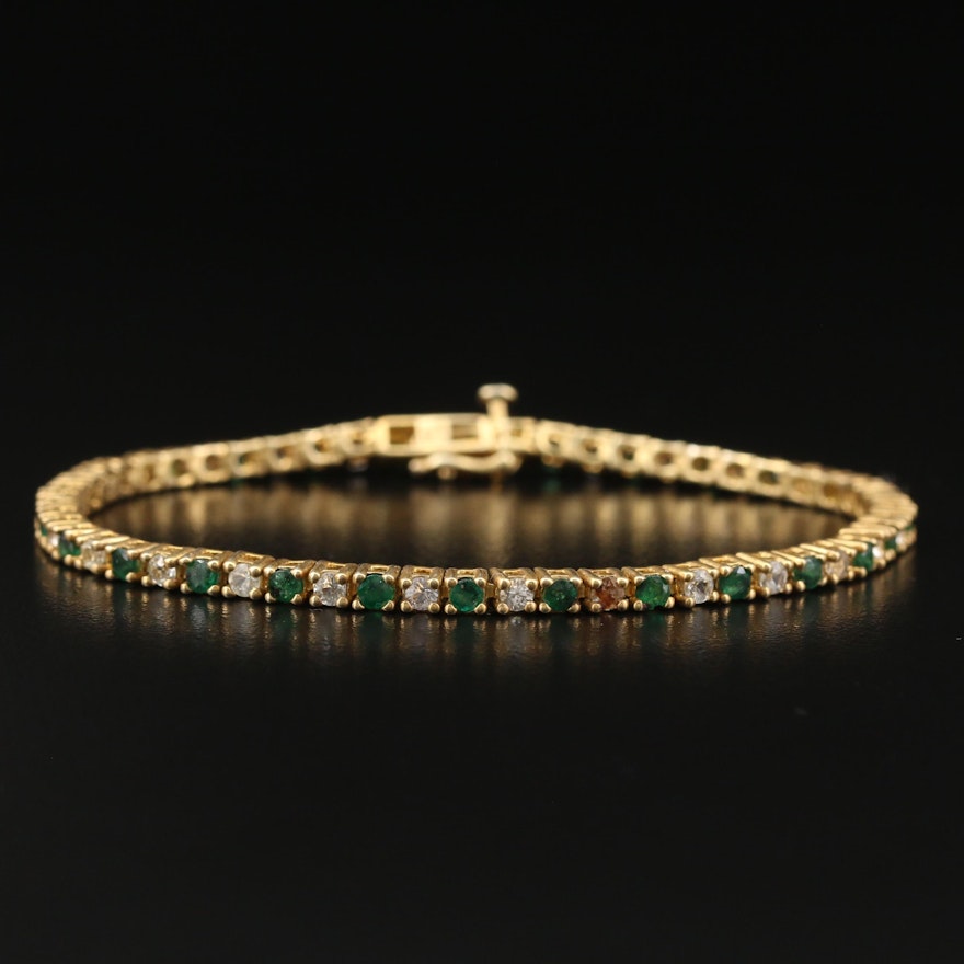 Sterling Silver Emerald and Topaz Line Bracelet