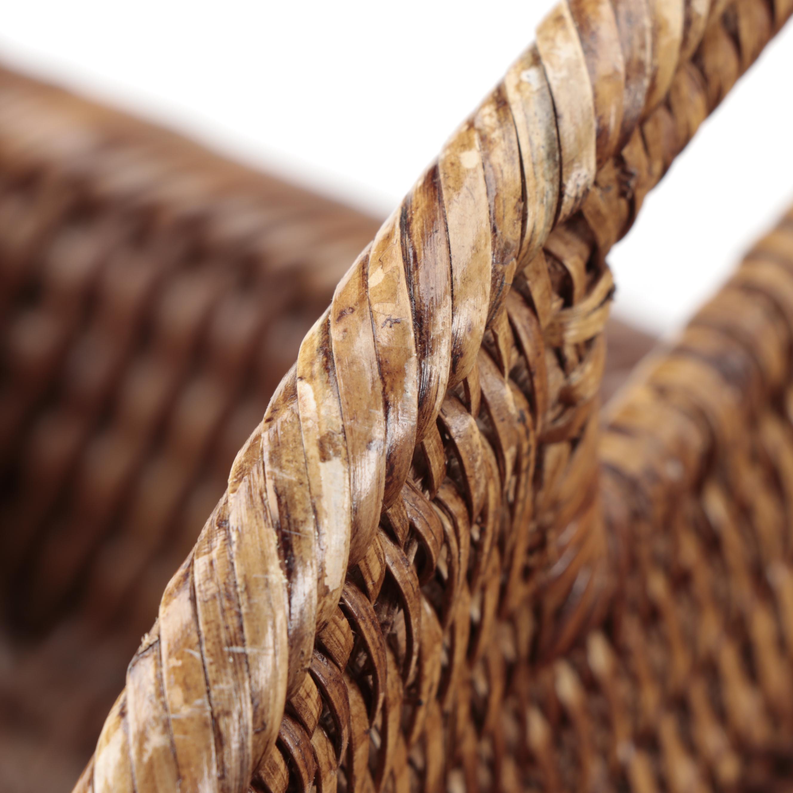 Mid Century Modern Teak Serving Trays with Wicker Tableware