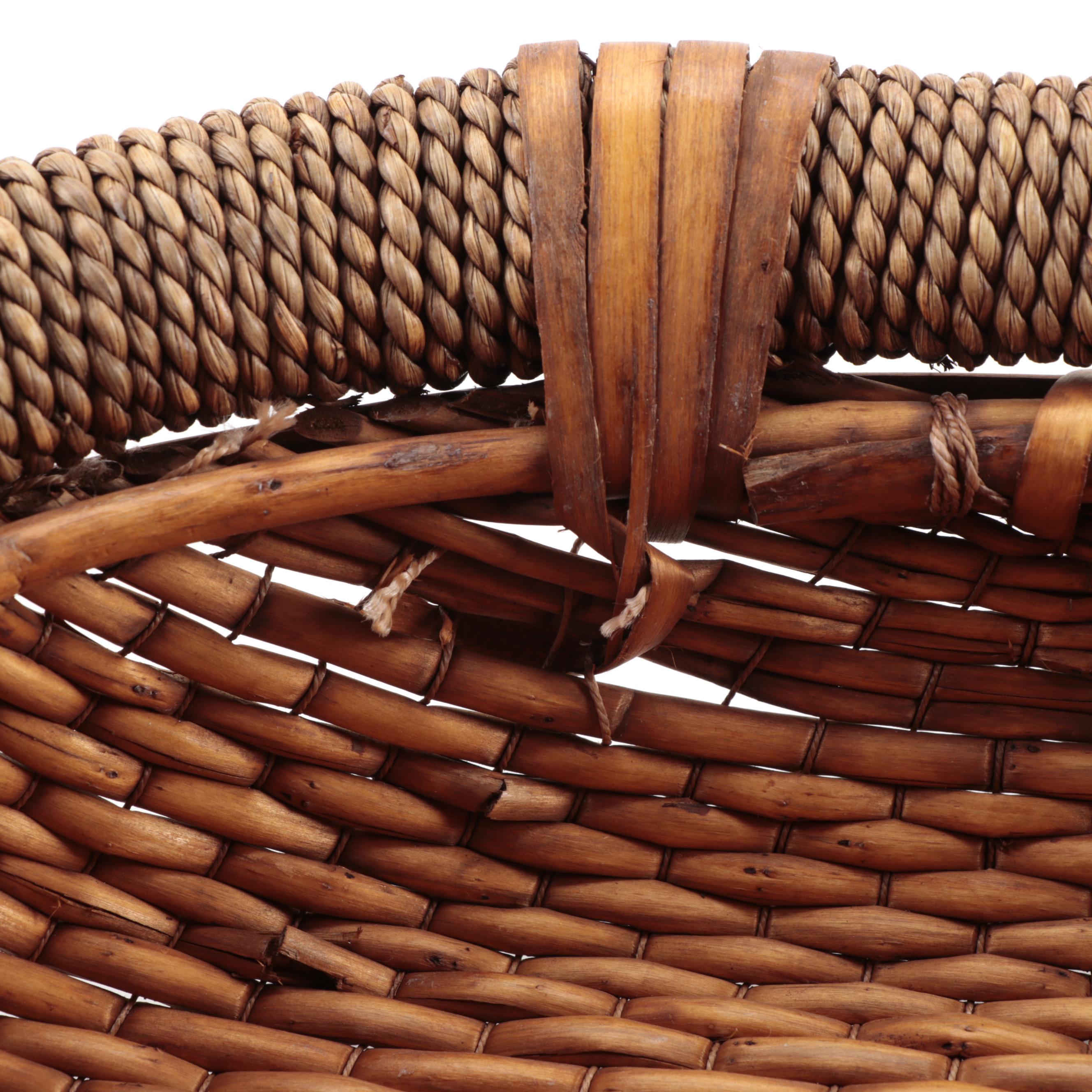 Mid Century Modern Teak Serving Trays with Wicker Tableware