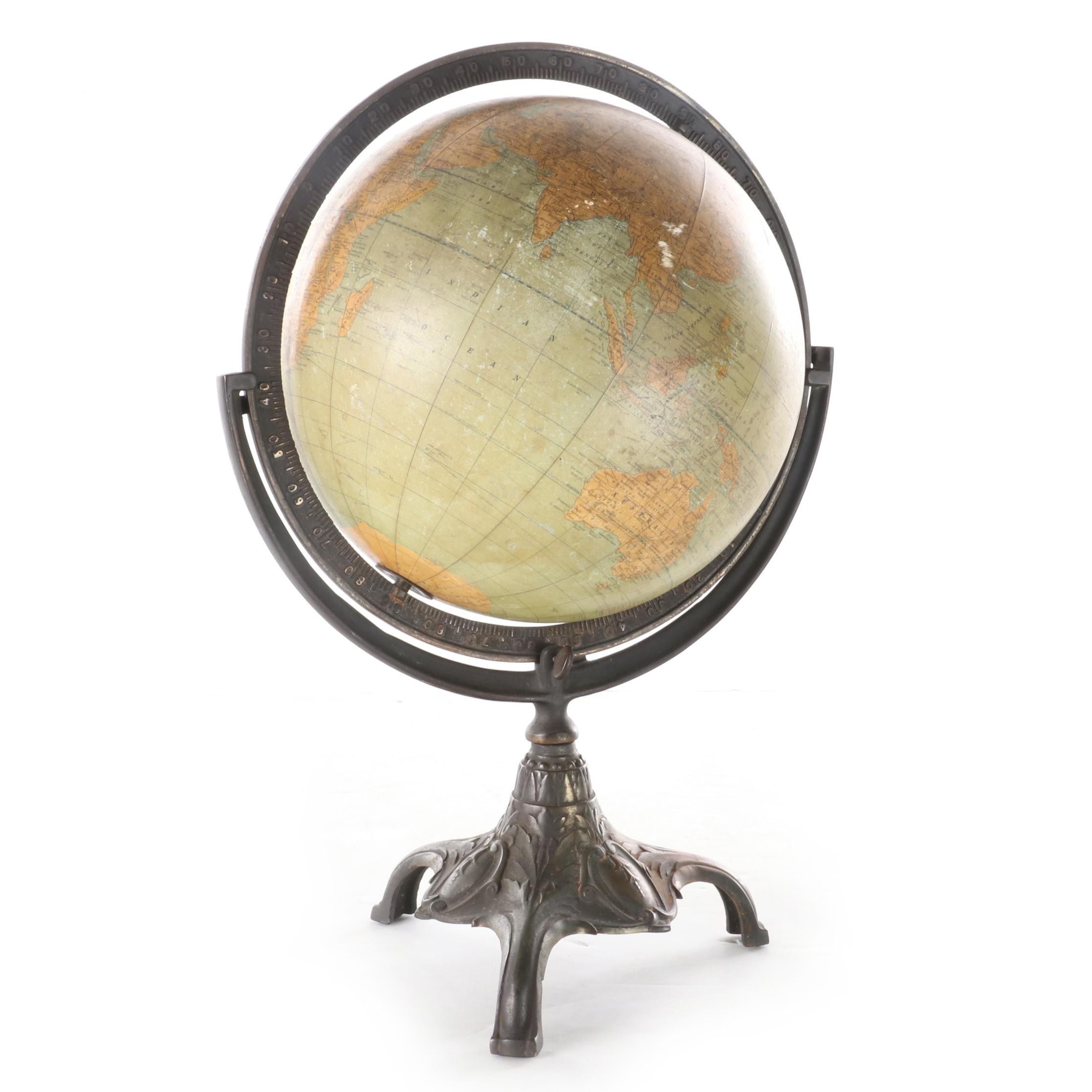 Art NouveauGlobe on Cast Metal Stand, Early 20th Century