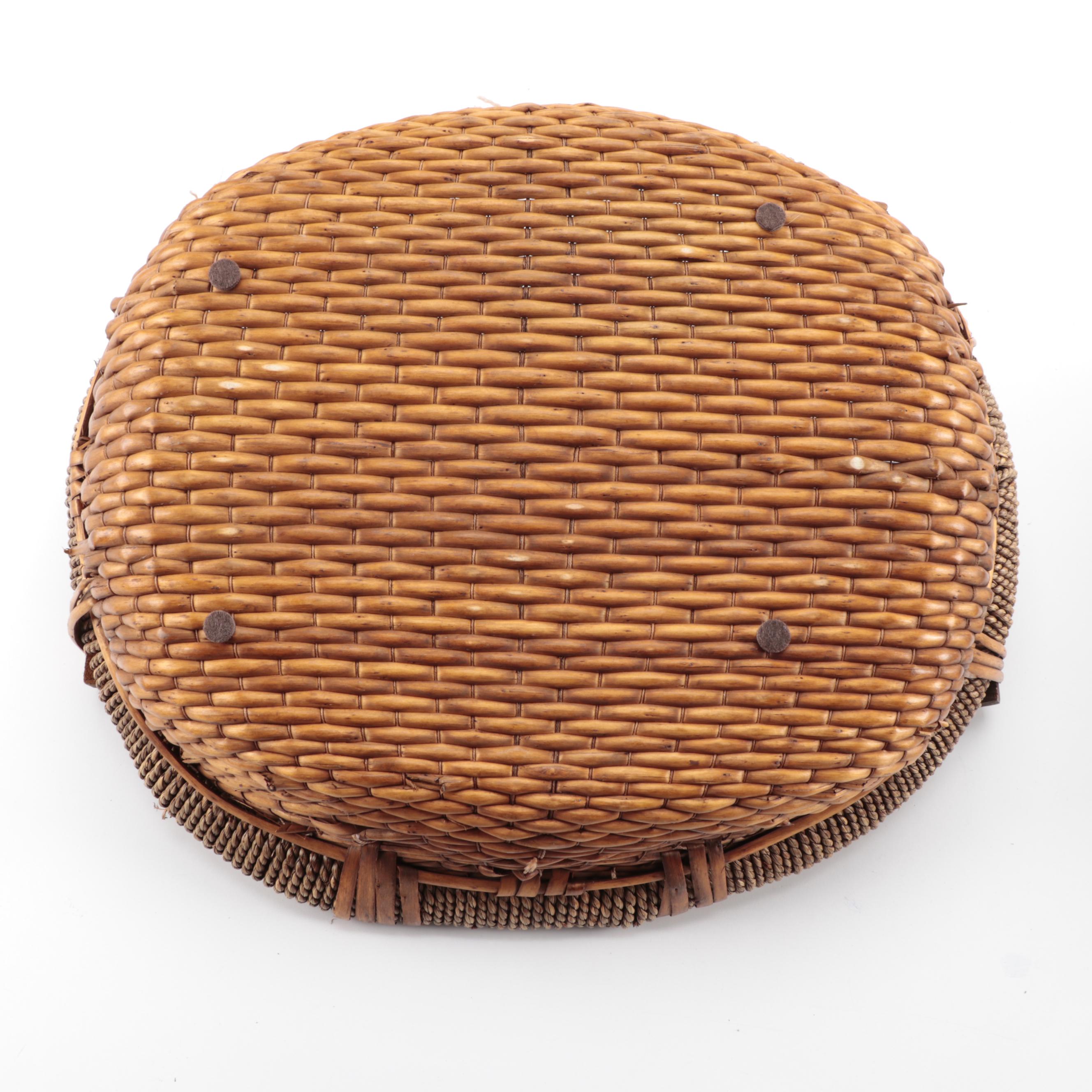 Mid Century Modern Teak Serving Trays with Wicker Tableware
