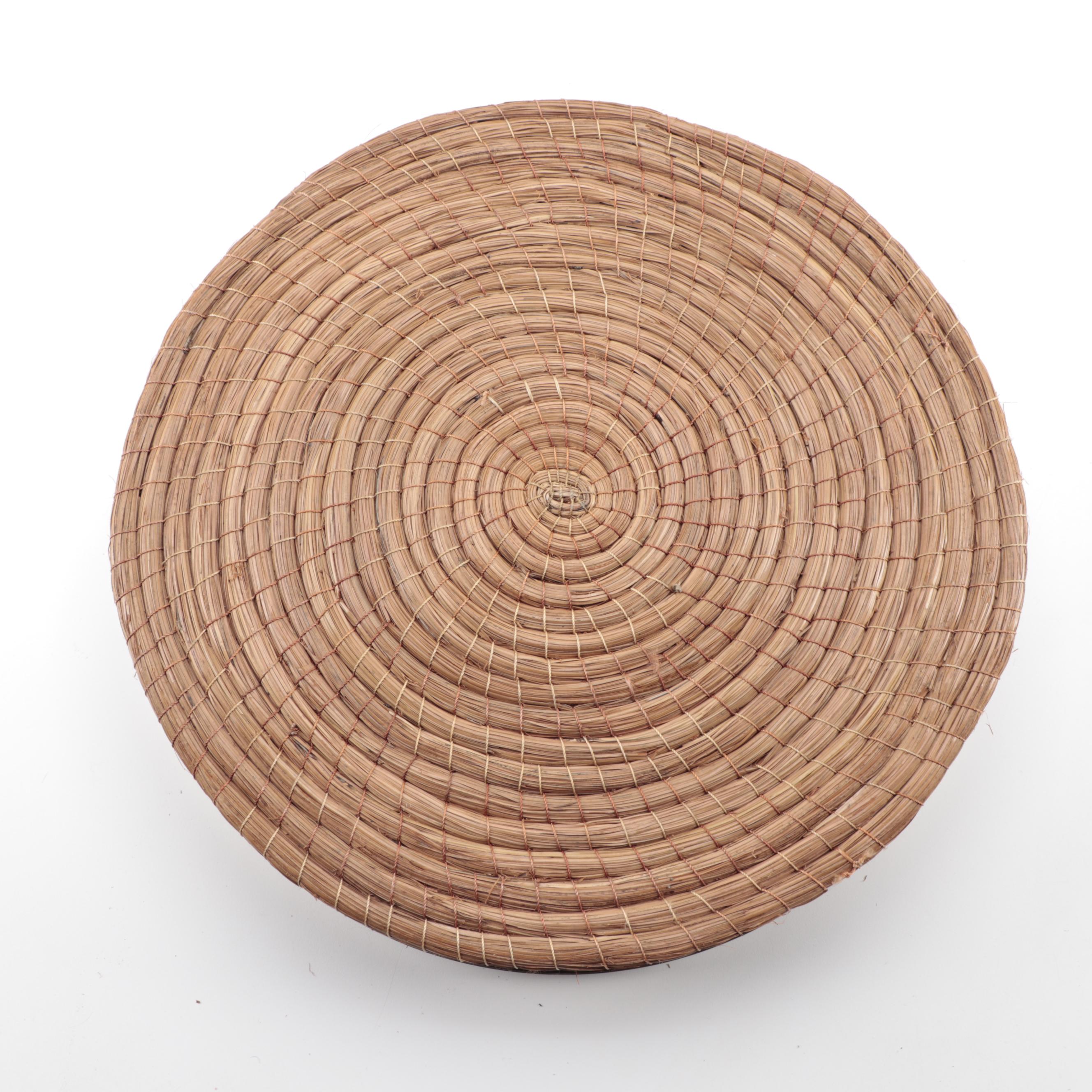 Mid Century Modern Teak Serving Trays with Wicker Tableware