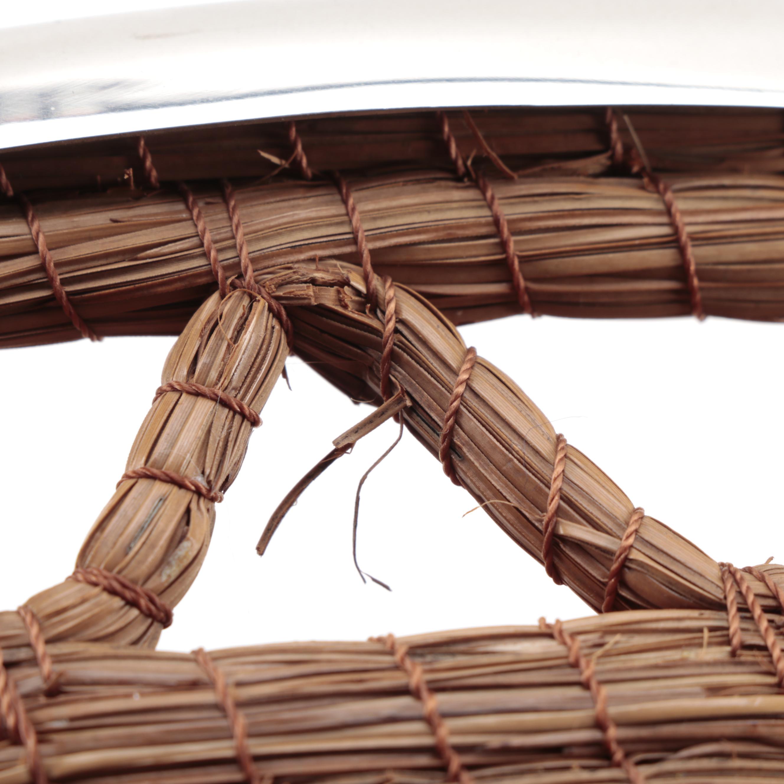 Mid Century Modern Teak Serving Trays with Wicker Tableware