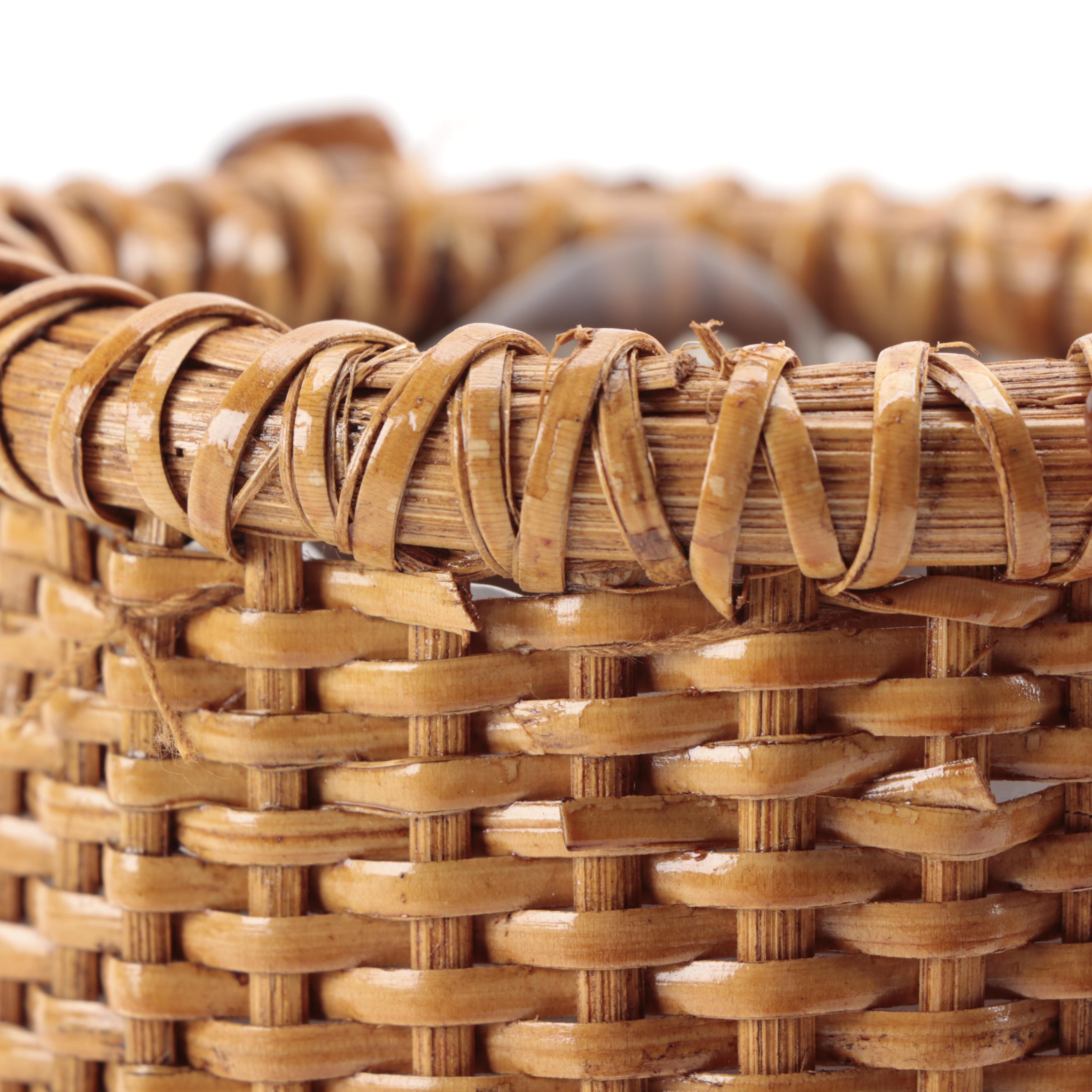 Mid Century Modern Teak Serving Trays with Wicker Tableware