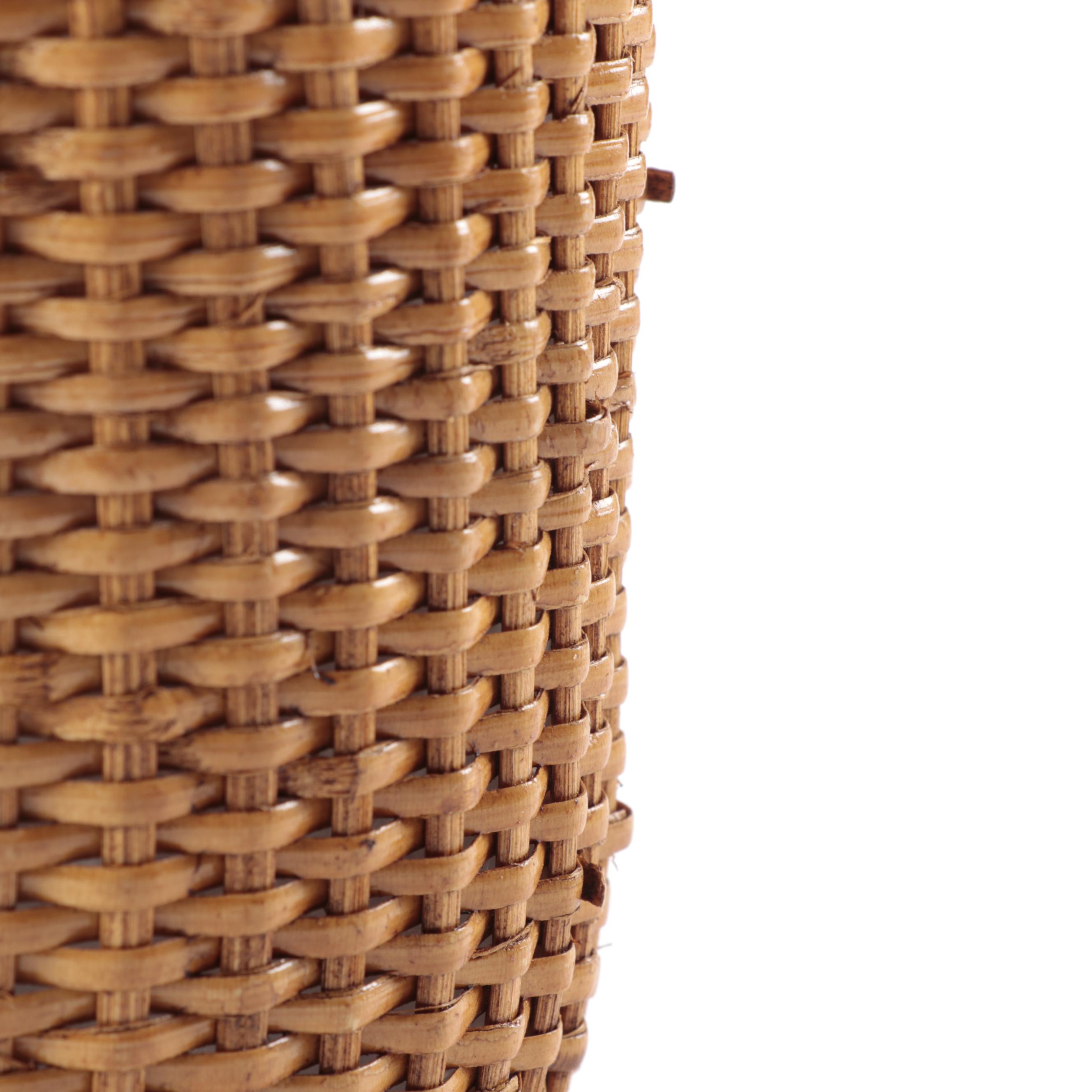 Mid Century Modern Teak Serving Trays with Wicker Tableware