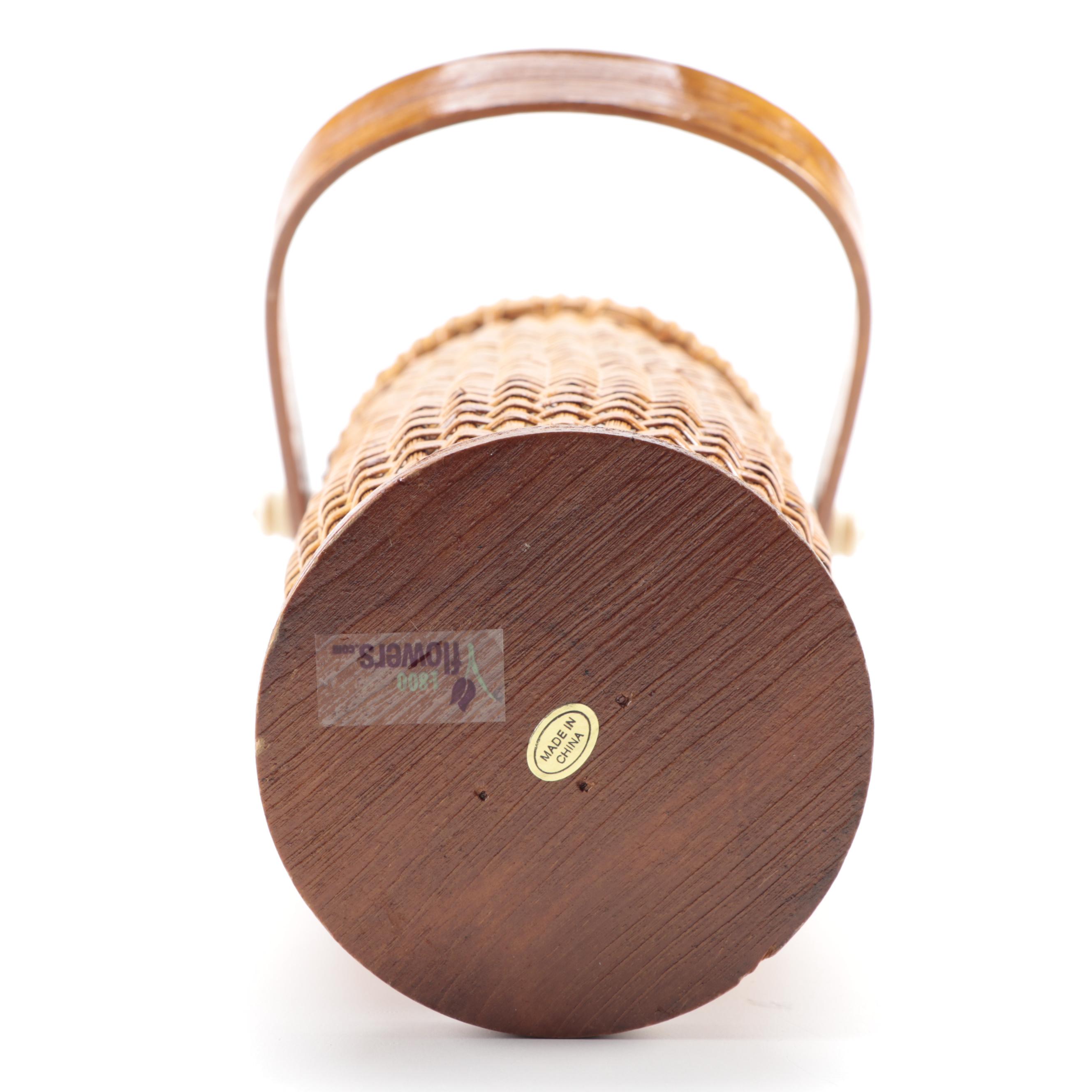 Mid Century Modern Teak Serving Trays with Wicker Tableware