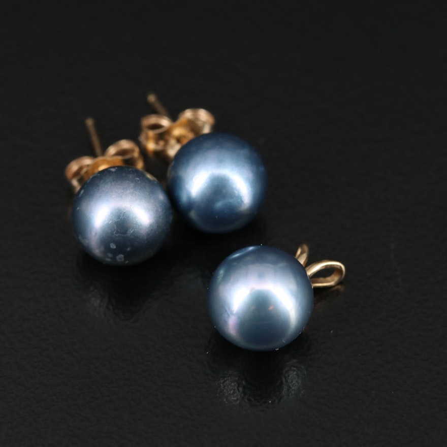 14K Pearl Pendant and Earring Set