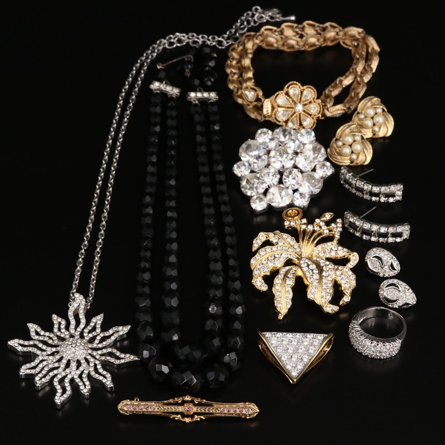 Vintage Jewelry Selection with Cubic Zirconia, Rhinestones and Imitation Pearls