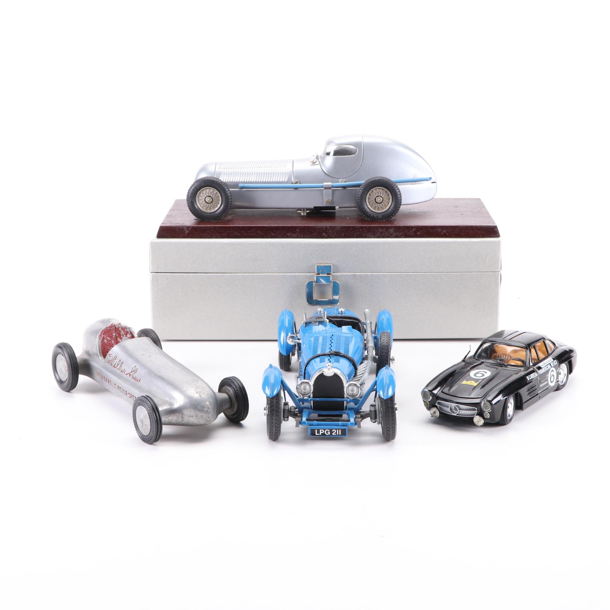 Diecast Cars Including Marklin Mercedes and Wilbur Share Aluminum Indy Car