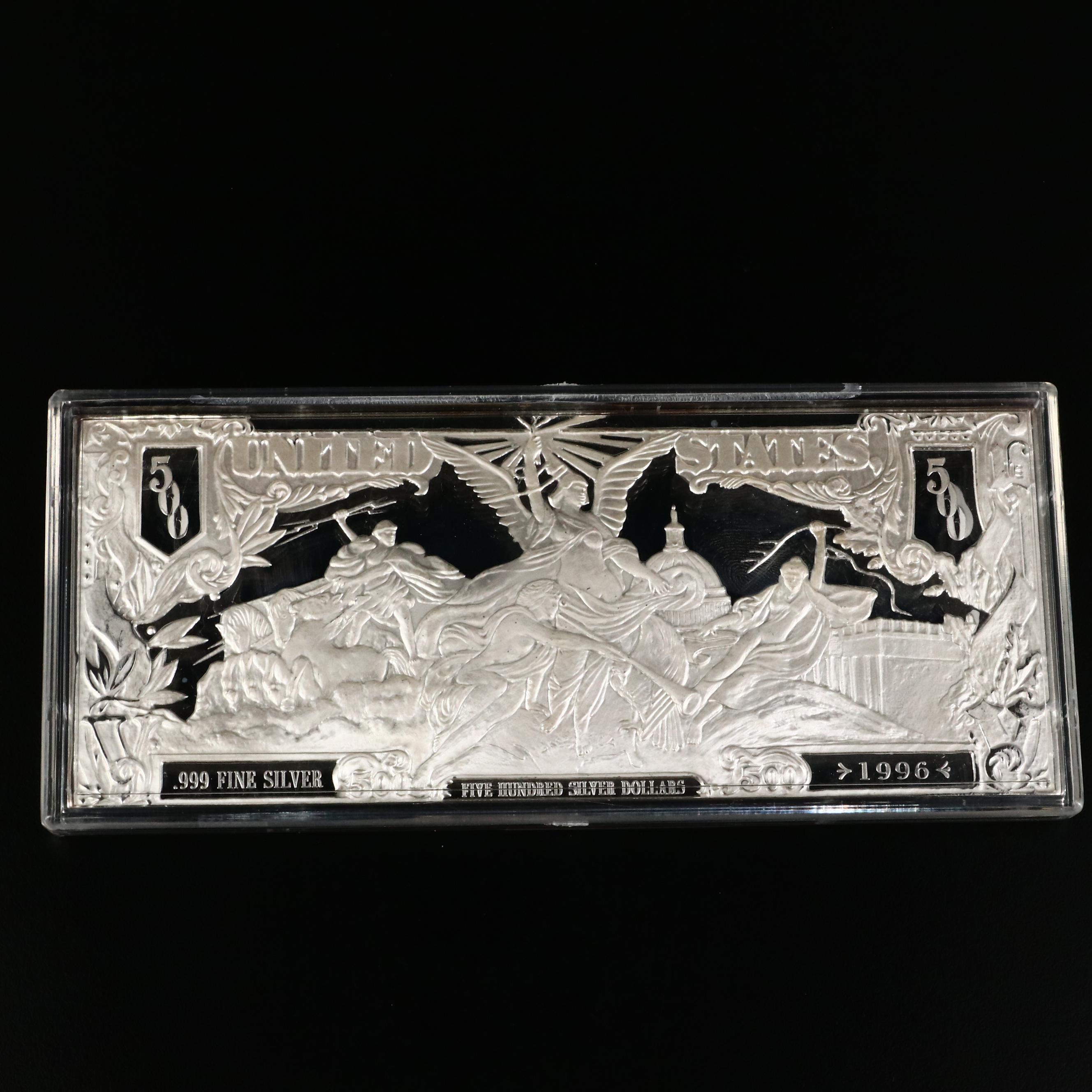 $500 Eight Ounce Proof Silver Certificate in .999 Fine Silver, 1996