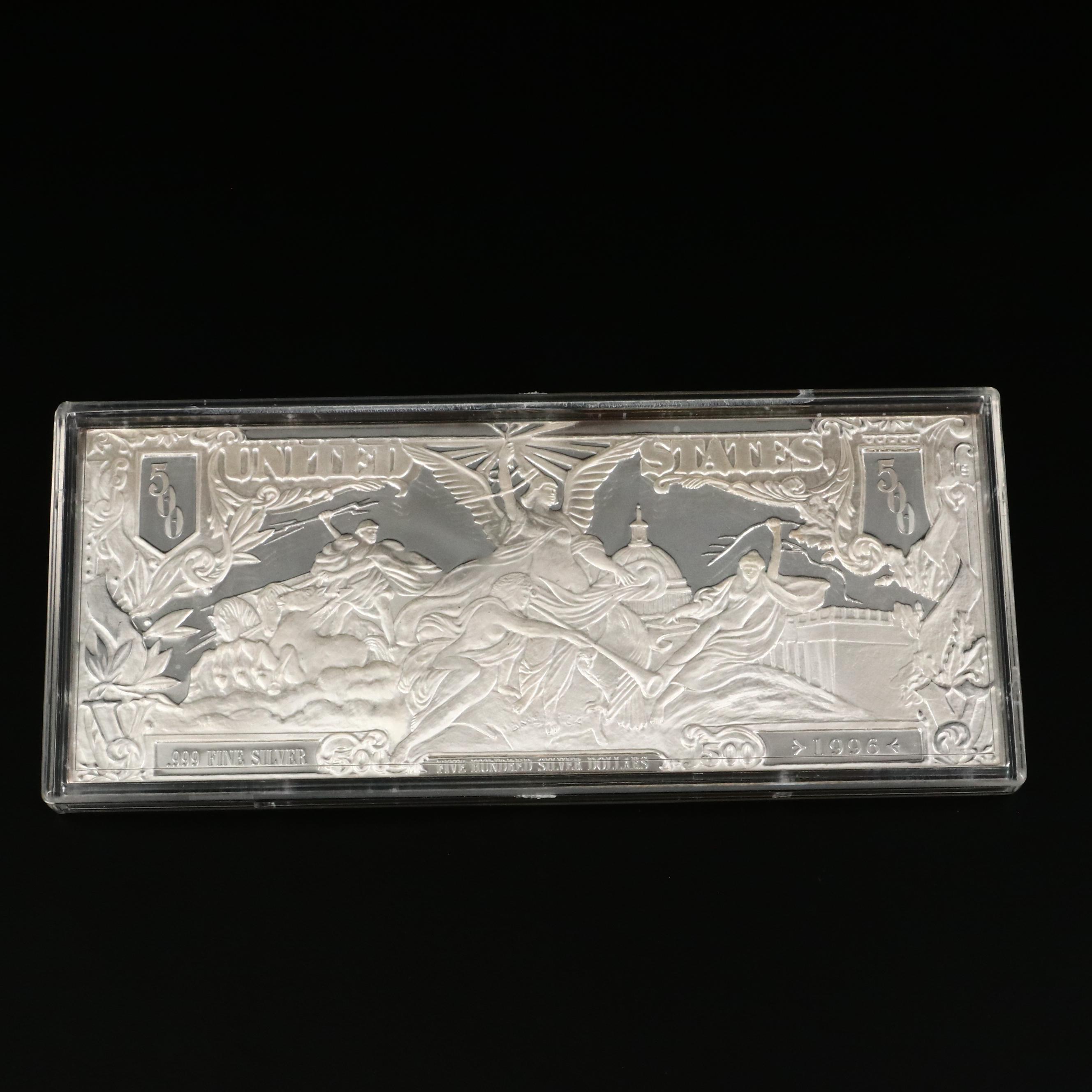 $500 Eight Ounce Proof Silver Certificate in .999 Fine Silver, 1996