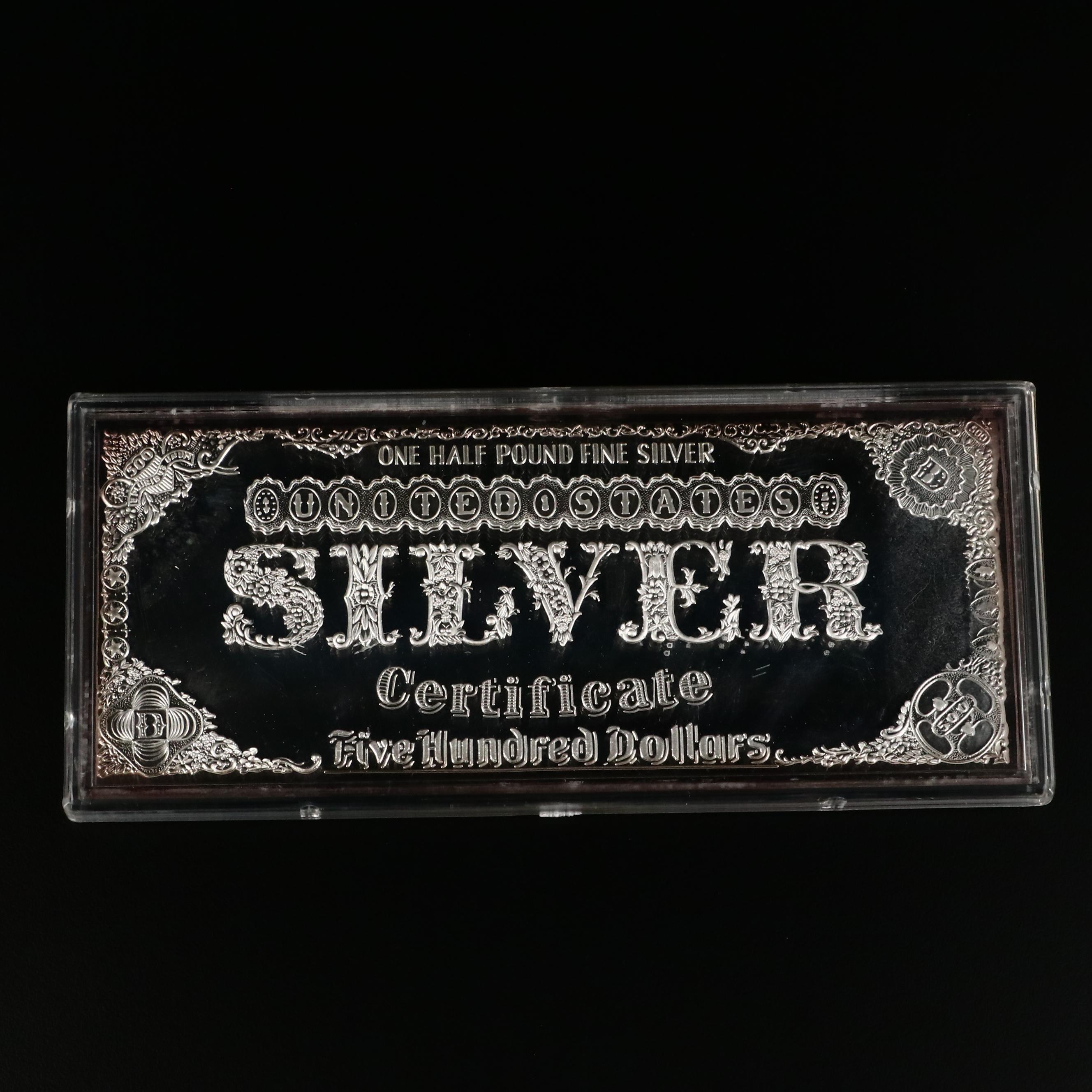 $500 Eight Ounce Proof Silver Certificate in .999 Fine Silver, 1996