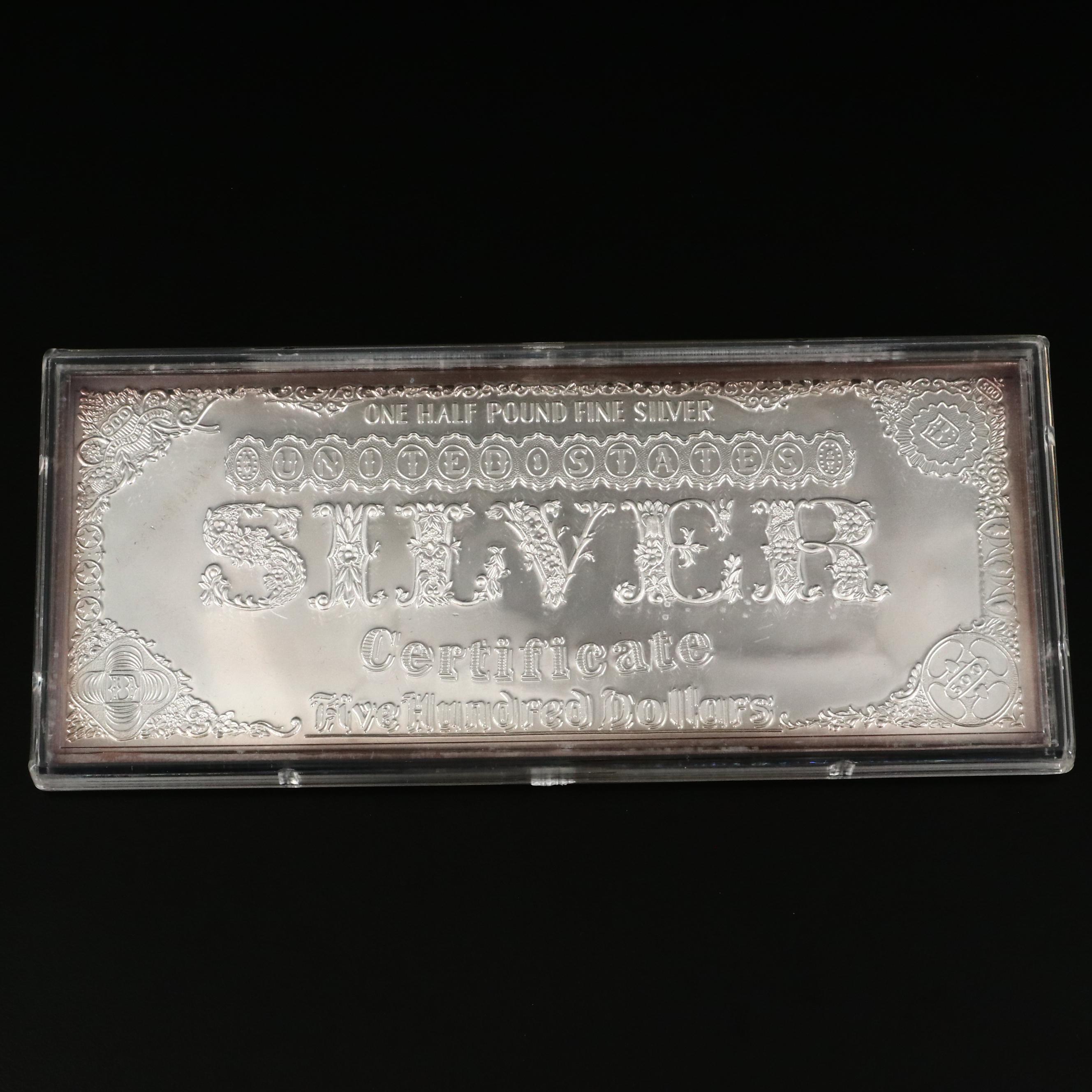 $500 Eight Ounce Proof Silver Certificate in .999 Fine Silver, 1996
