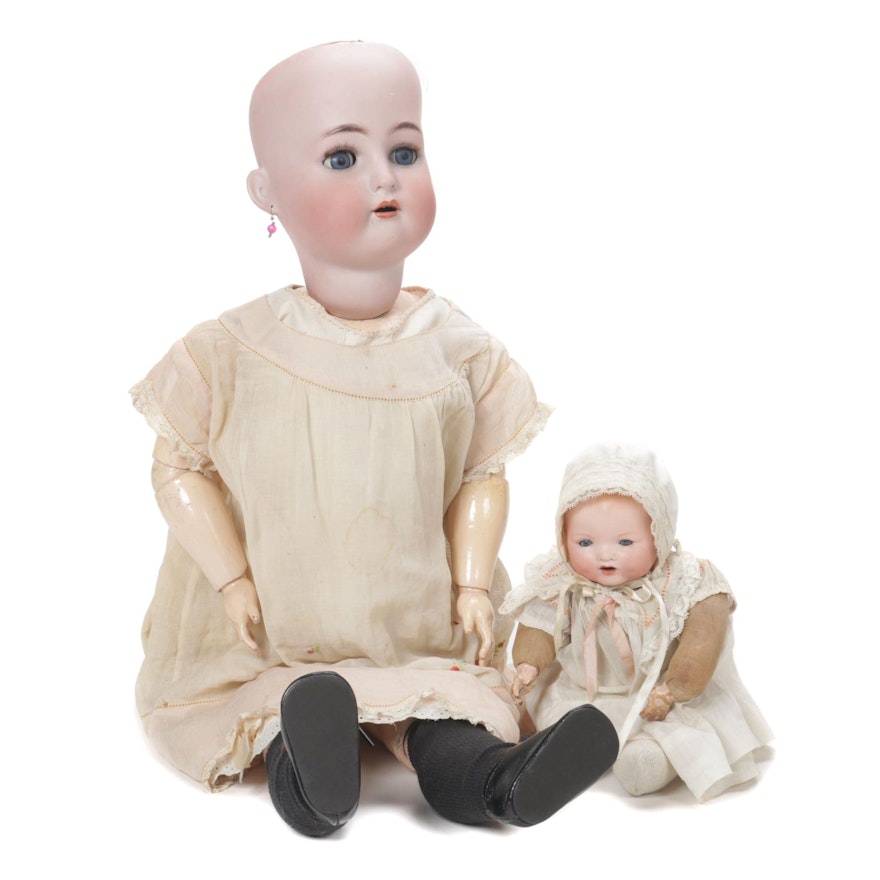 German Hand-Painted Bisque Baby Dolls, Early 20th Century