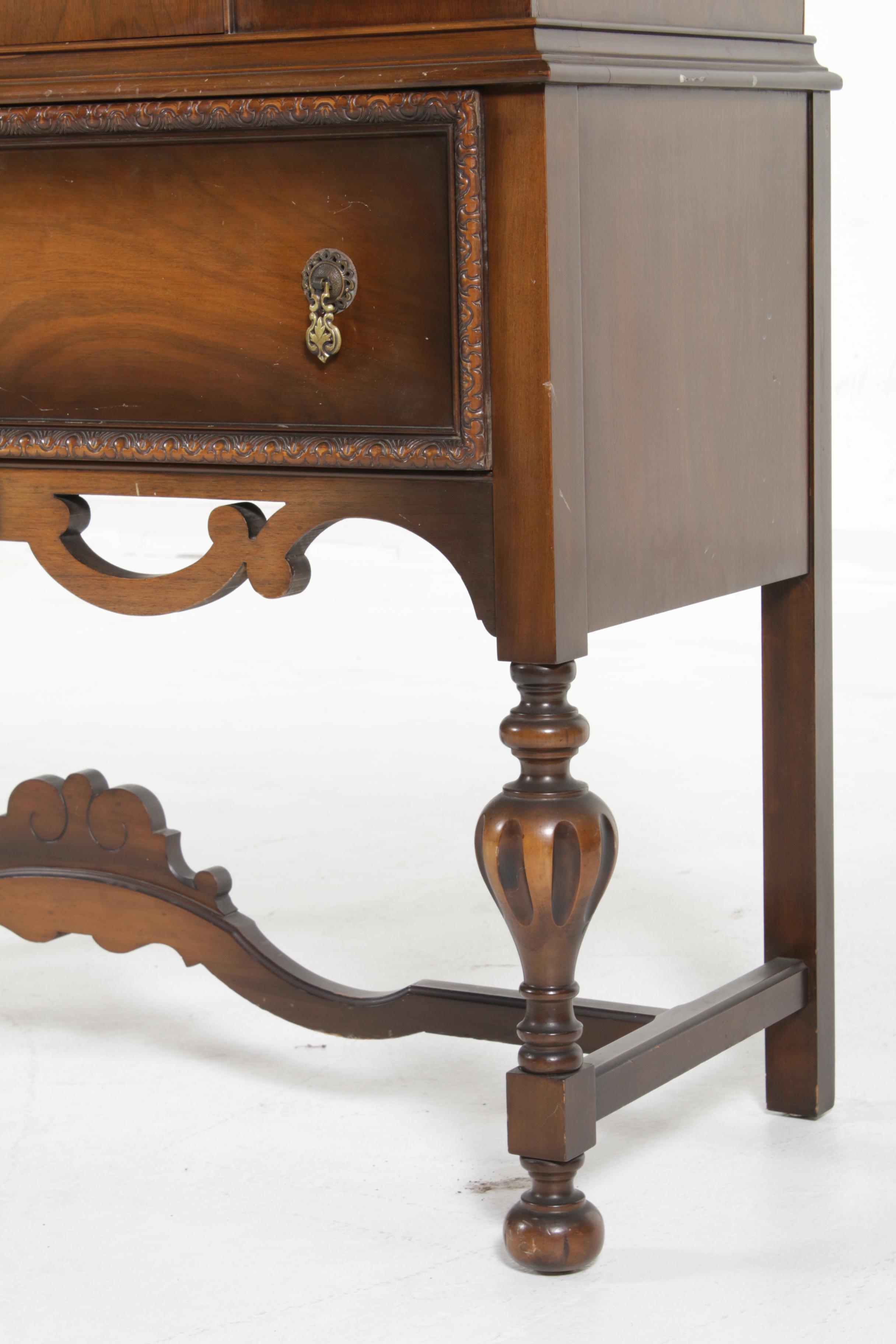 Central Furniture Jacobean Revival Walnut China Cabinet, Mid-20th Century