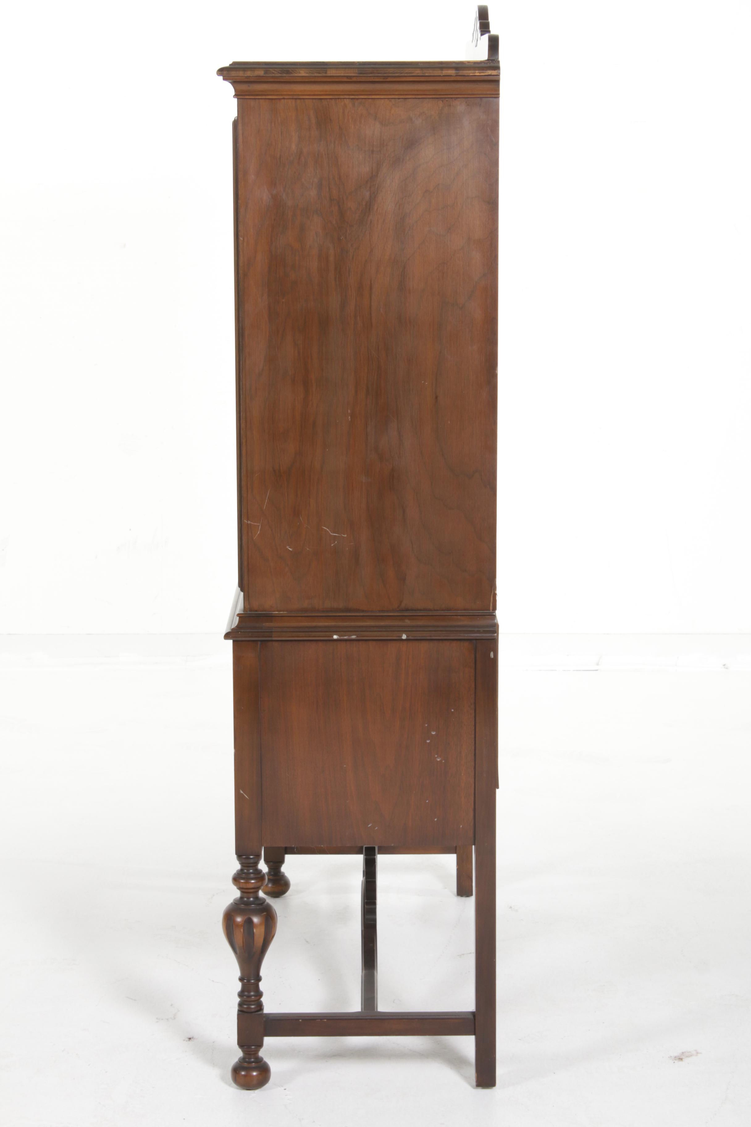 Central Furniture Jacobean Revival Walnut China Cabinet, Mid-20th Century