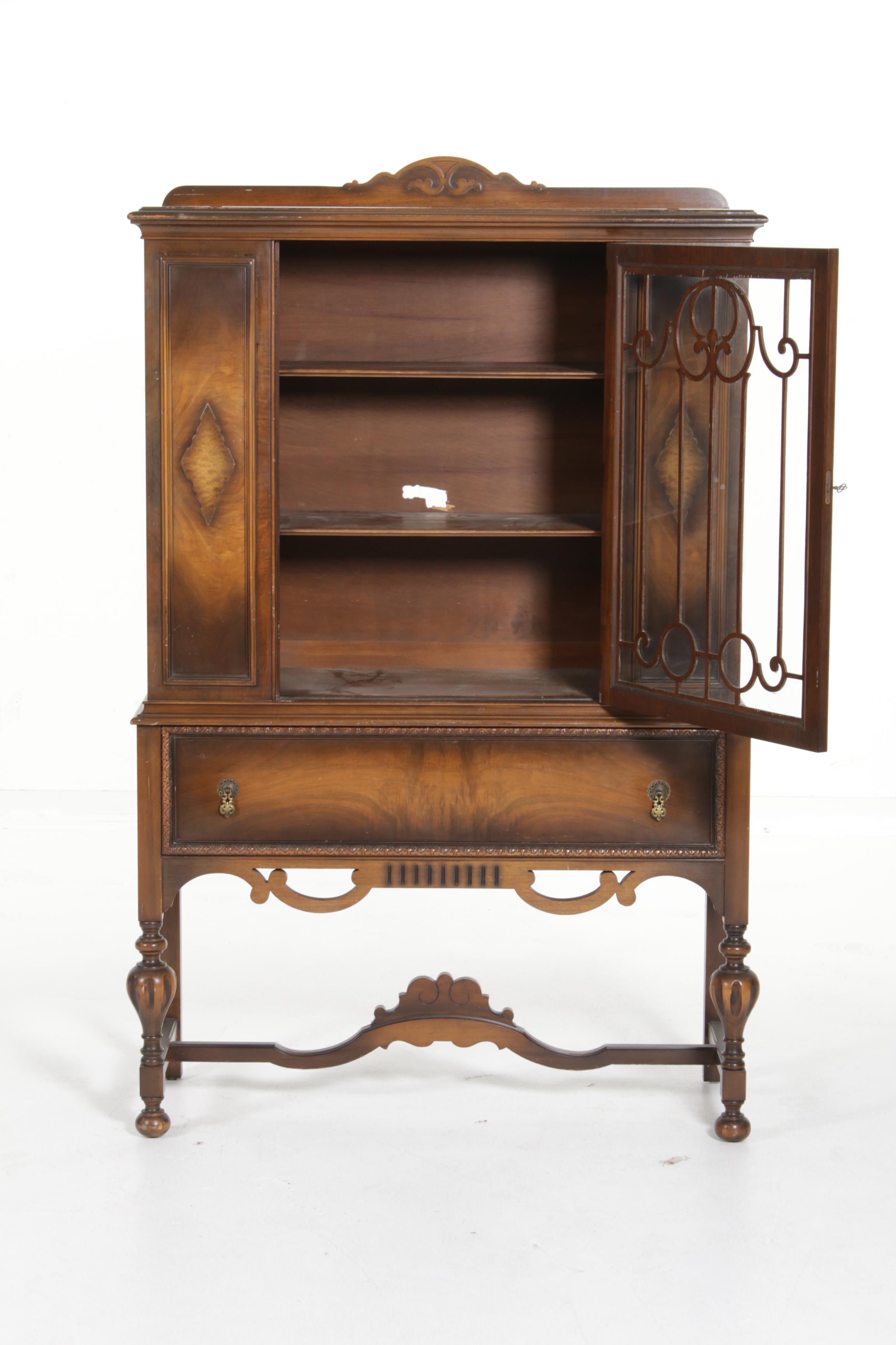 Central Furniture Jacobean Revival Walnut China Cabinet, Mid-20th Century