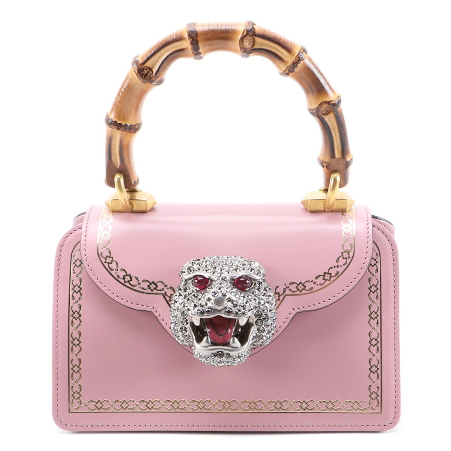 Gucci Thiara Bamboo Handle Bag in Blush Pink Smooth Leather with Chain Strap