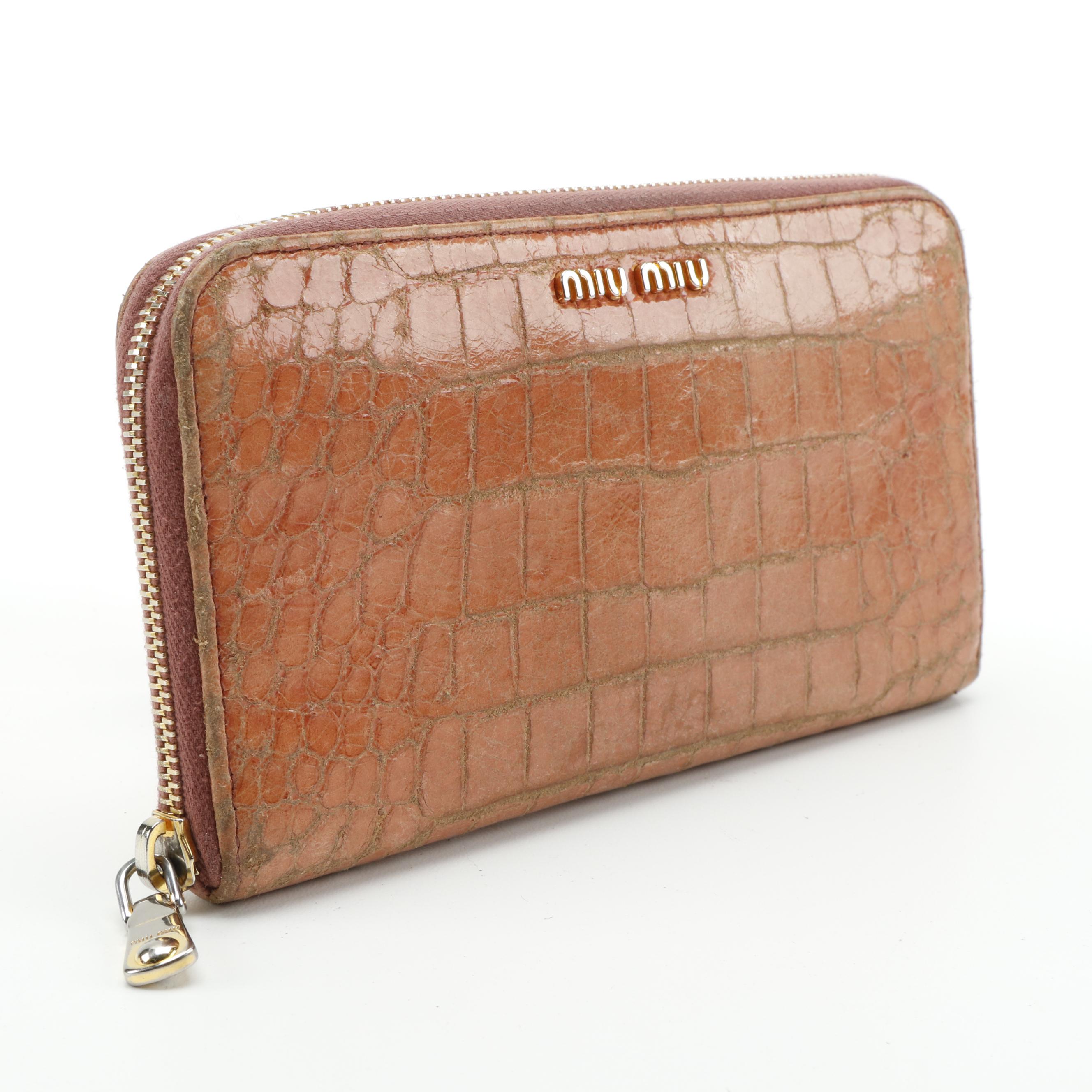 Miu Miu Crocodile Embossed Leather Zip Wallet