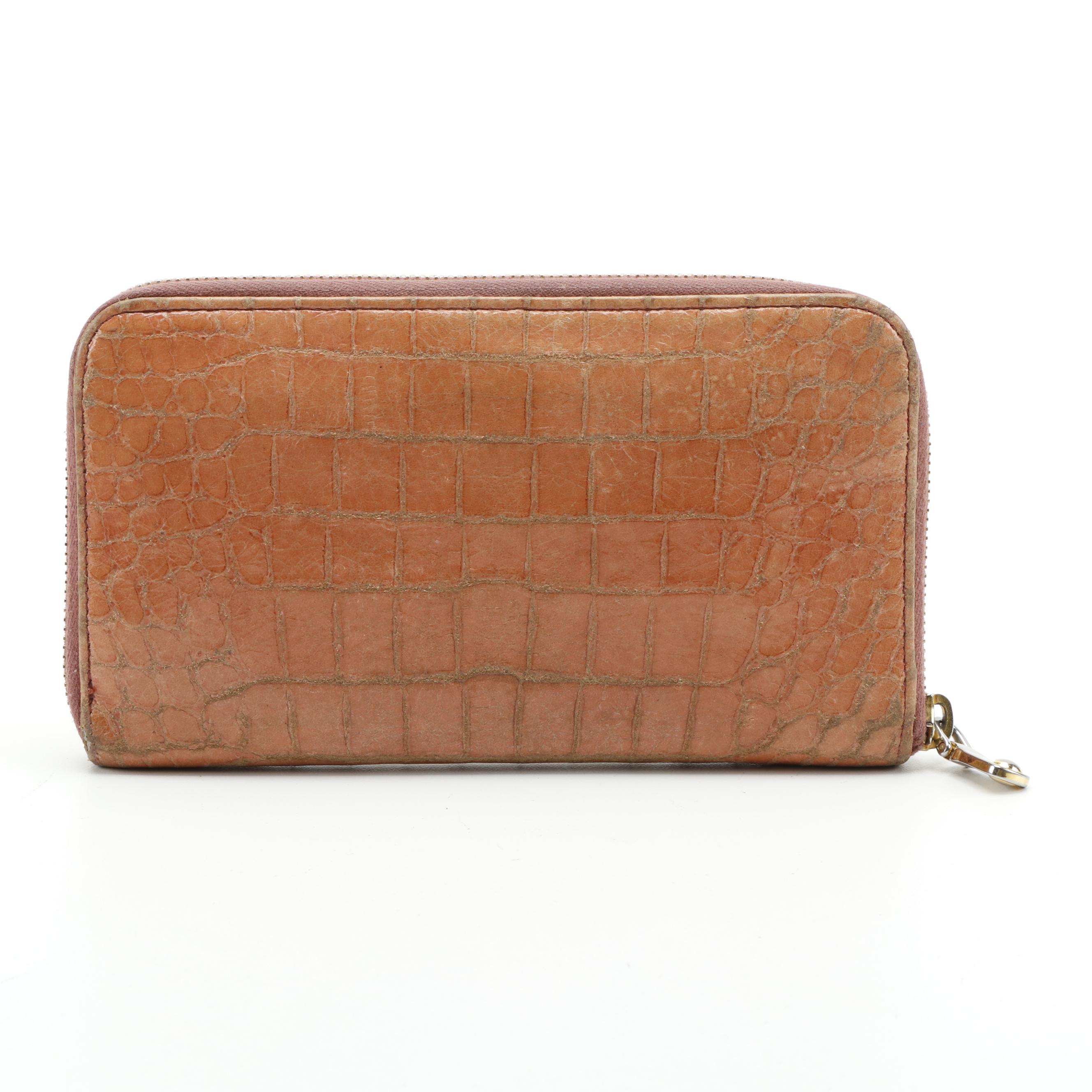 Miu Miu Crocodile Embossed Leather Zip Wallet