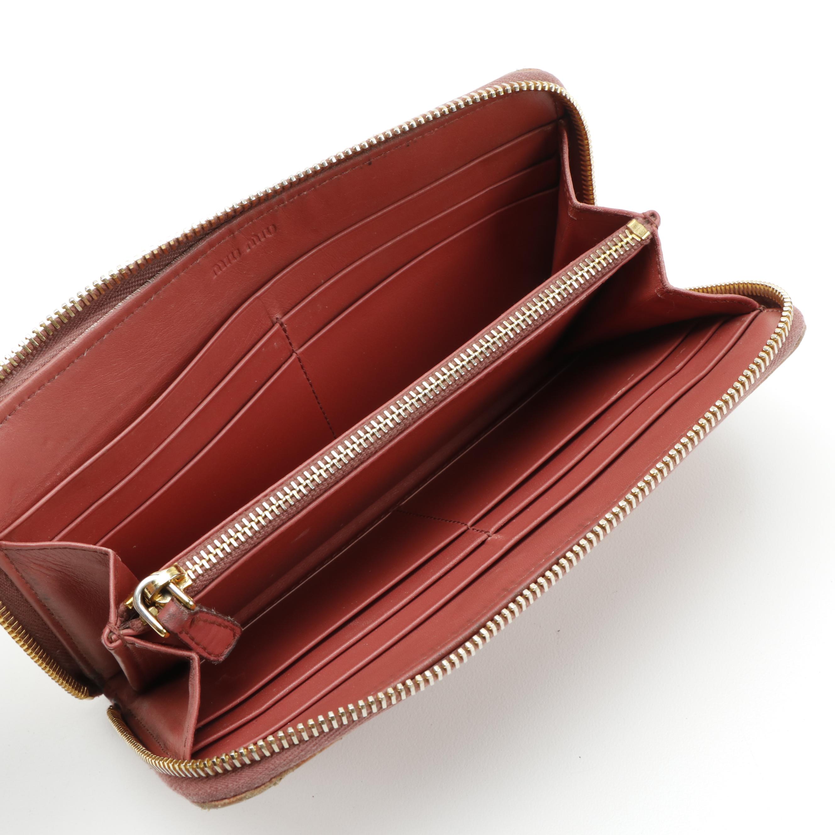 Miu Miu Crocodile Embossed Leather Zip Wallet