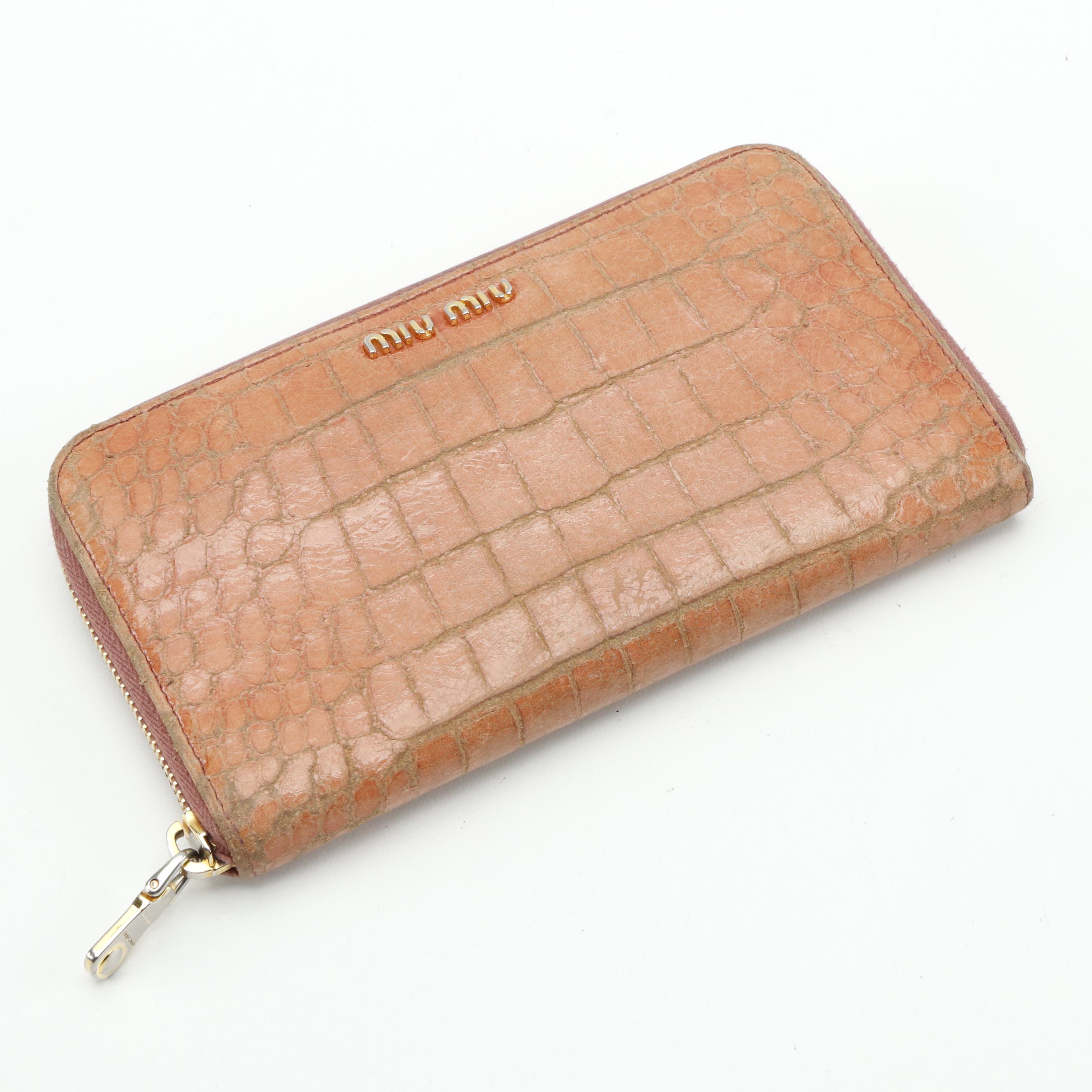 Miu Miu Crocodile Embossed Leather Zip Wallet