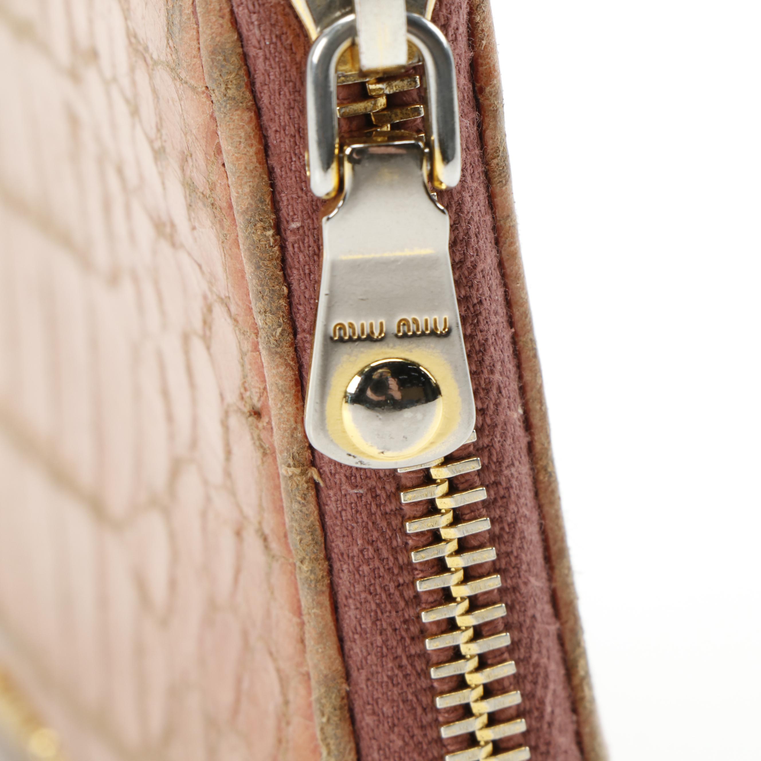 Miu Miu Crocodile Embossed Leather Zip Wallet