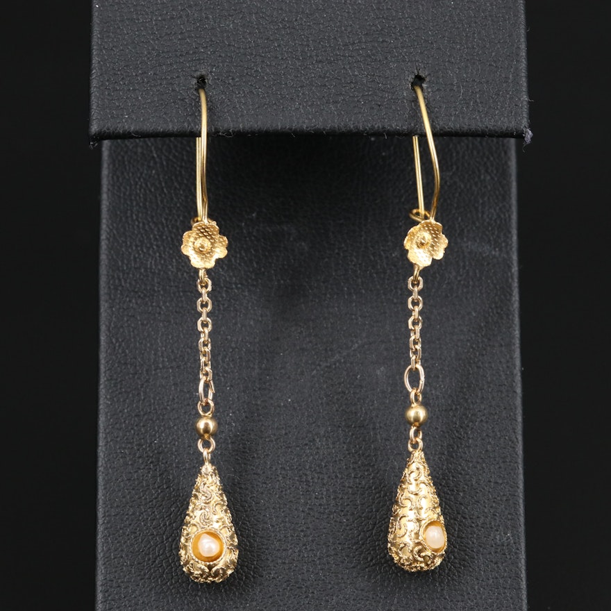 14K Seed Pearl Dangle Earrings